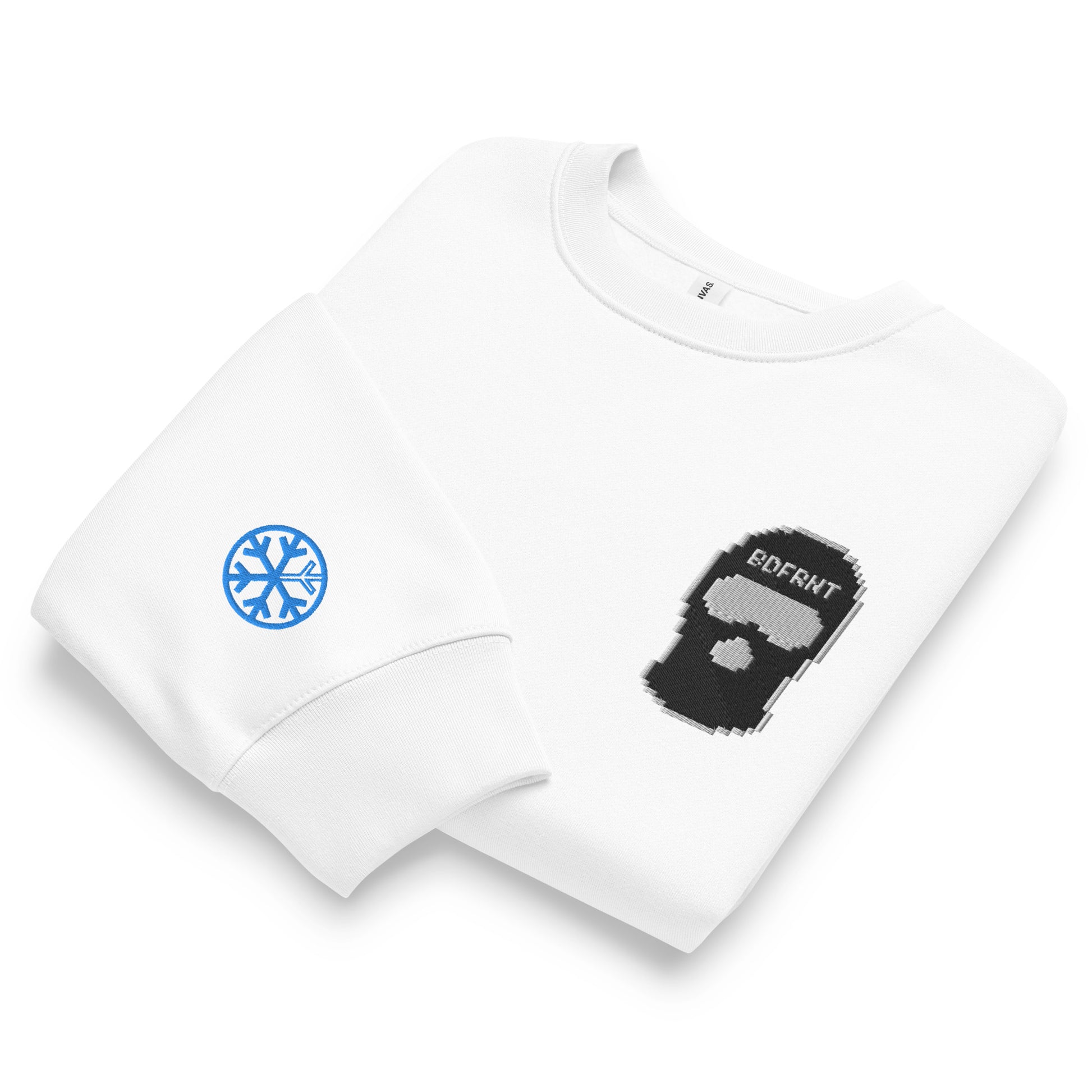 White-Pixel Balaclava Graffiti Sweatshirt from B.Different Clothing, folded, graffiti-inspired streetwear, oversized heavyweight