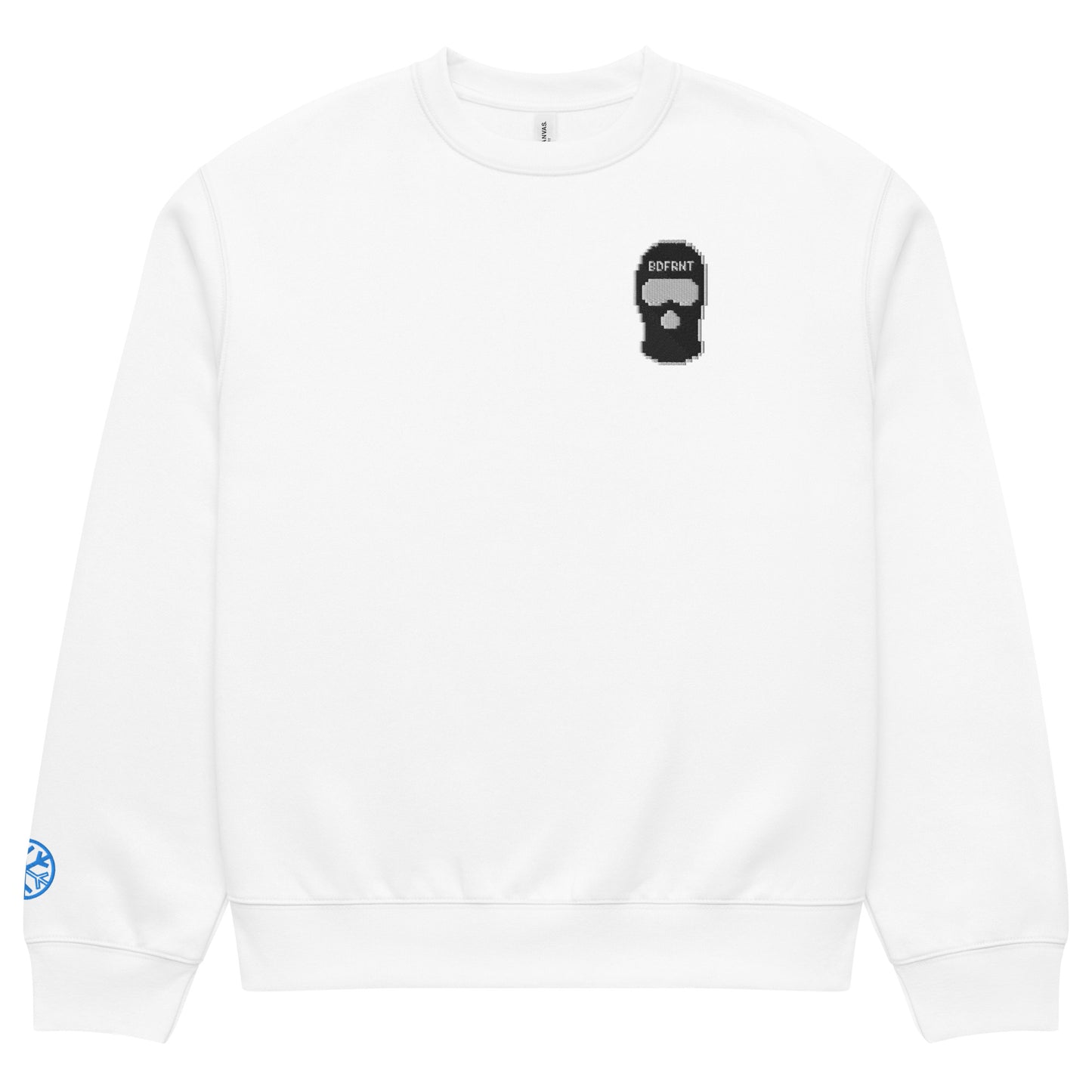 White-Pixel Balaclava Graffiti Sweatshirt from B.Different Clothing, front view, graffiti-inspired streetwear, oversized heavyweight