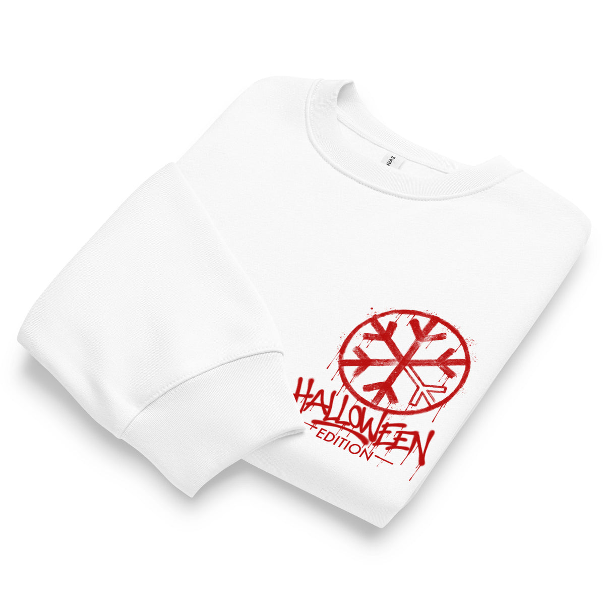 White-Raks The Puppet Graffiti Sweatshirt by Emti from B.Different Clothing, folded, graffiti-inspired streetwear, oversized heavyweight