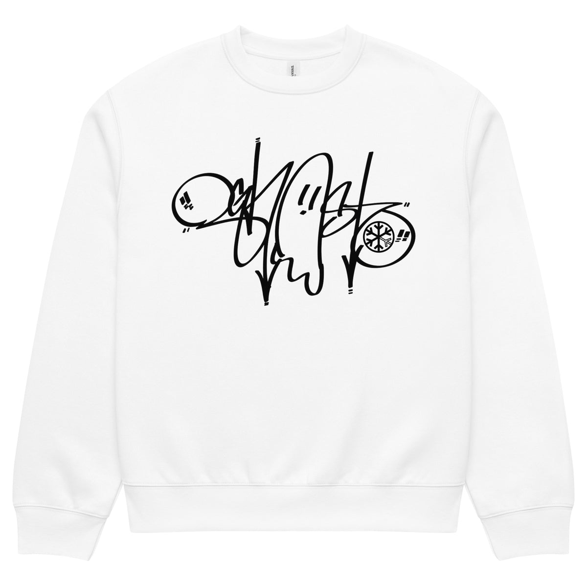 White-Ghost Tag Sweatshirt by Graffiti Dad from B.Different Clothing, front view, graffiti-inspired streetwear, oversized heavyweight