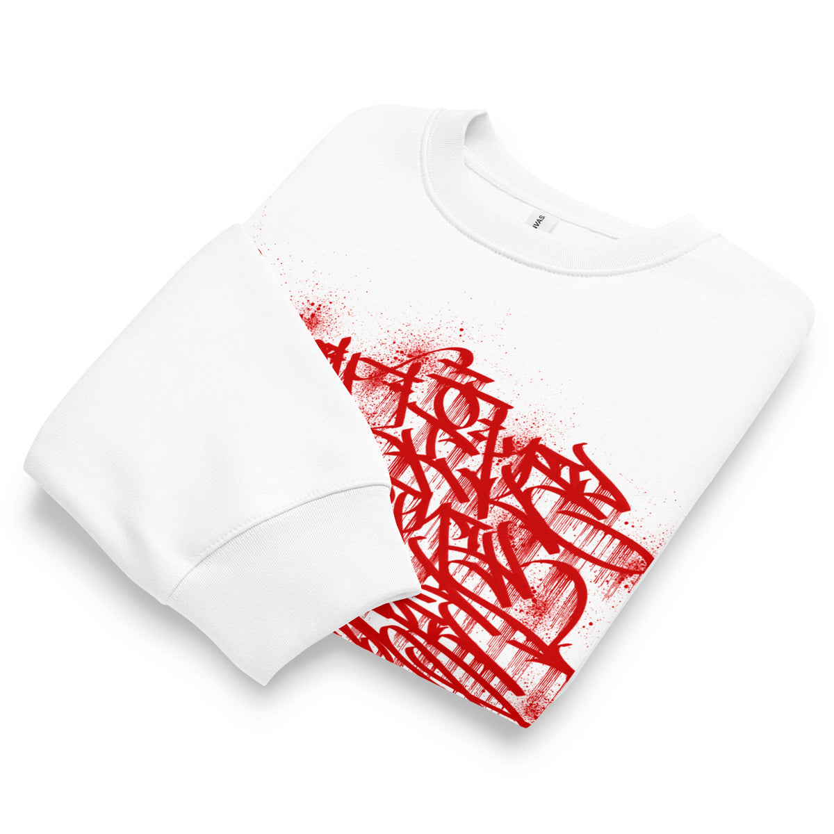 White-Do You Like Scary Movies Graffiti Sweatshirt by Shew from B.Different Clothing, folded, graffiti-inspired streetwear, oversized heavyweight