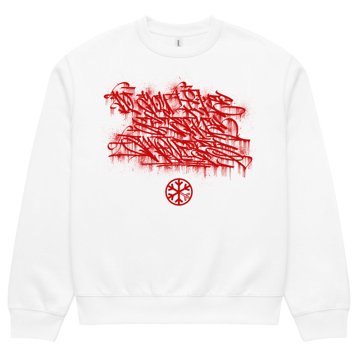 White-Do You Like Scary Movies Graffiti Sweatshirt by Shew from B.Different Clothing, front view, graffiti-inspired streetwear, oversized heavyweight