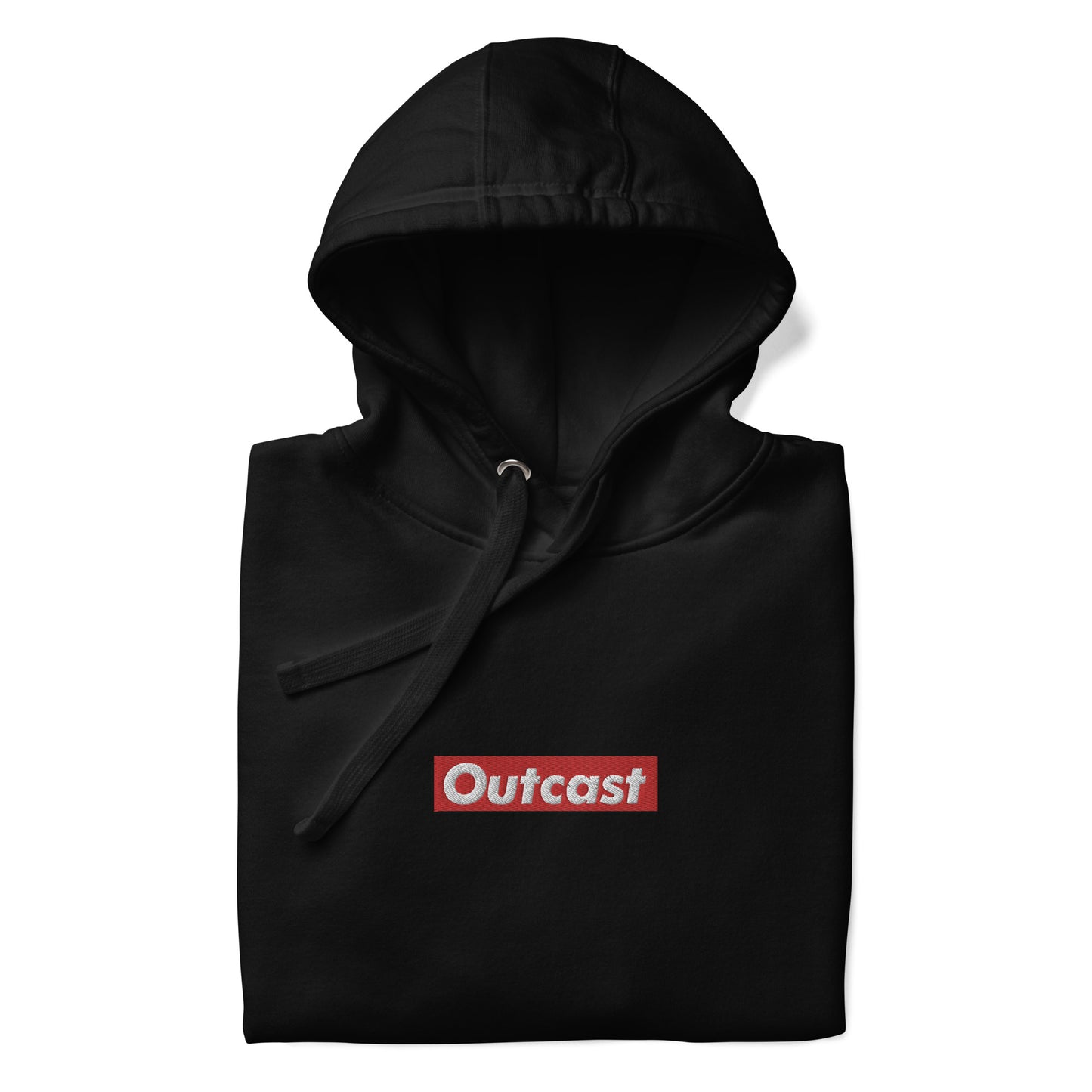 folded Outcast box hoodie black b.different clothing street art graffiti inspired independent streetwear