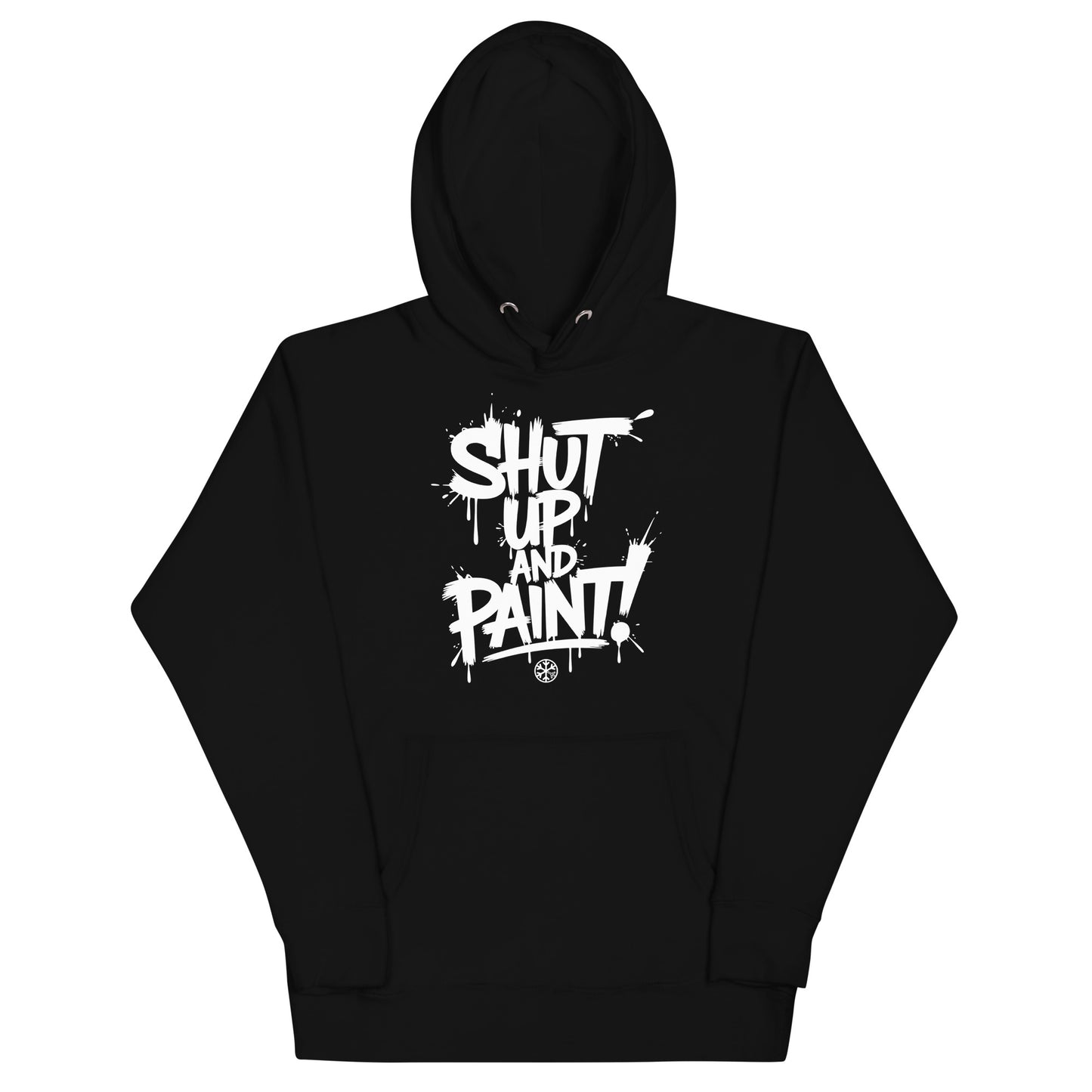 Black-Shut Up and Paint Graffiti Hoodie from B.Different Clothing, front view, graffiti-inspired streetwear 