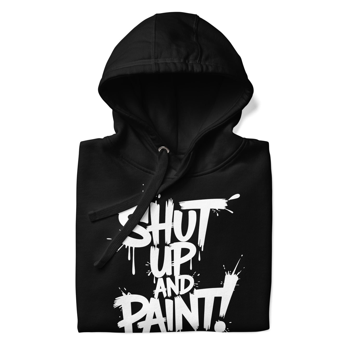 Black-Shut Up and Paint Graffiti Hoodie from B.Different Clothing, folded, graffiti-inspired streetwear 