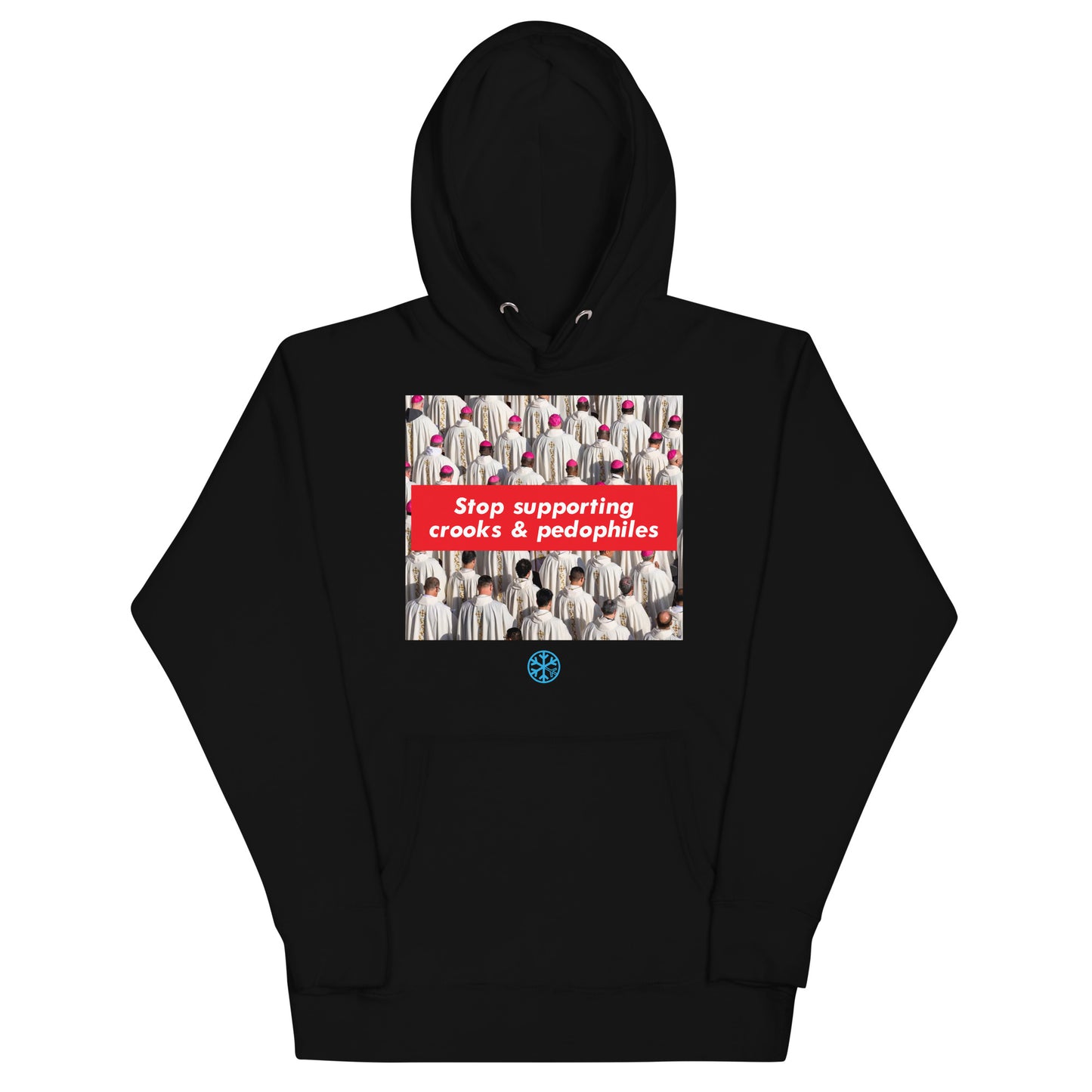 Black-Vatican Crooks Hoodie from B.Different Clothing, front view, graffiti-inspired streetwear