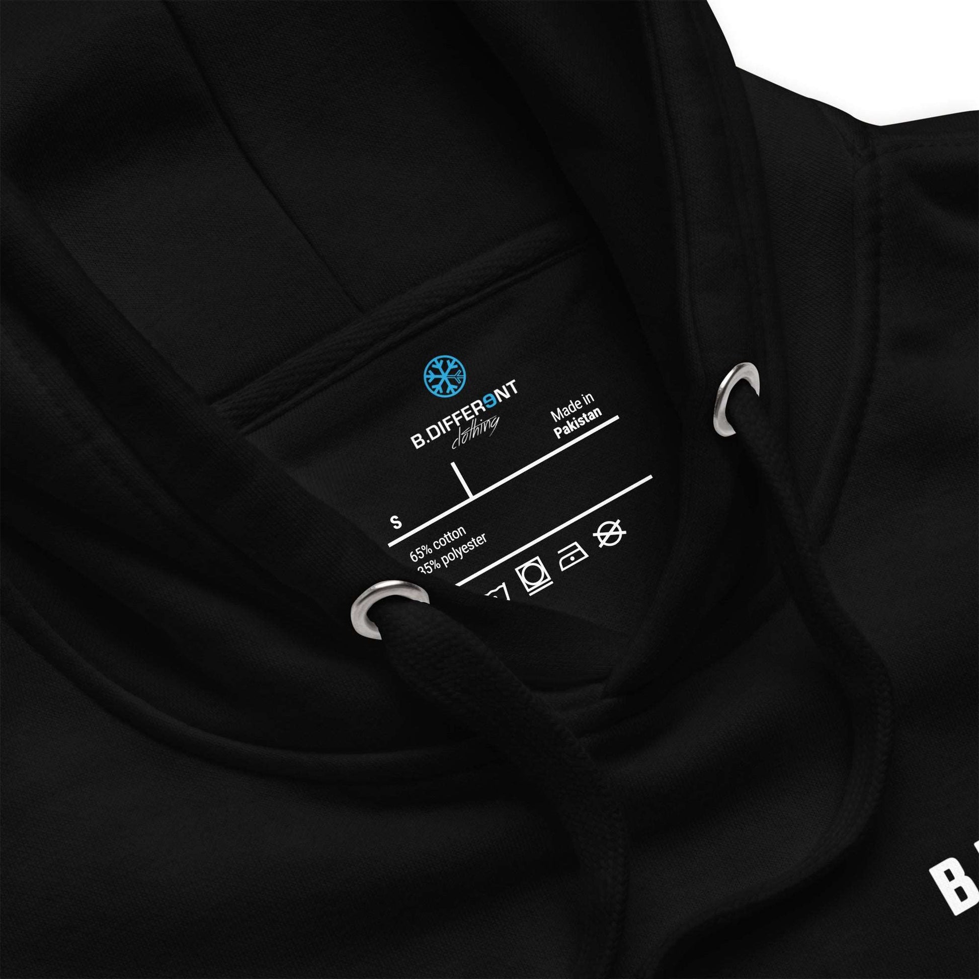 collar of BLACK Can hoodie B.Different Clothing graffiti street art inspired streetwear brand