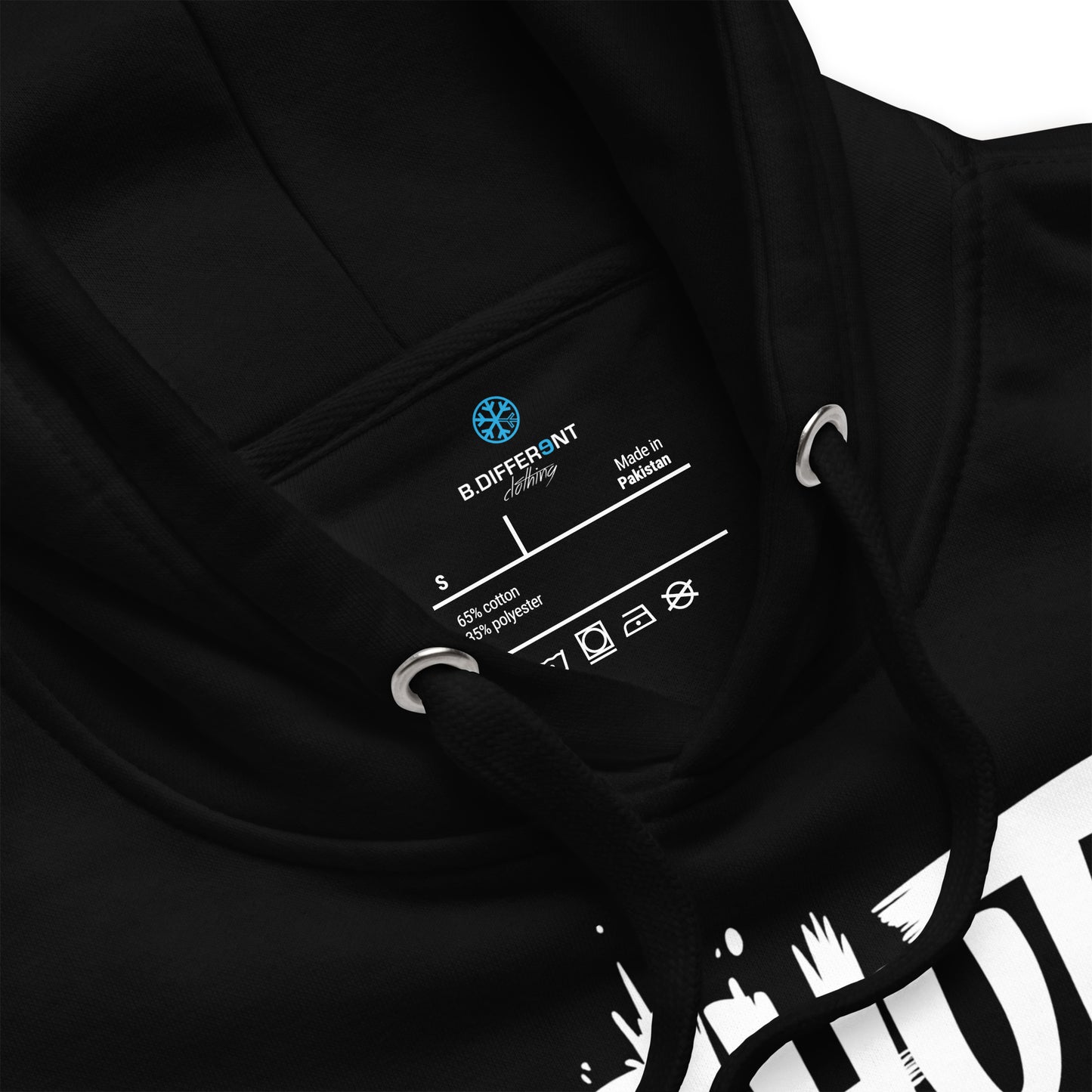 Black-Shut Up and Paint Graffiti Hoodie from B.Different Clothing, collar, graffiti-inspired streetwear 