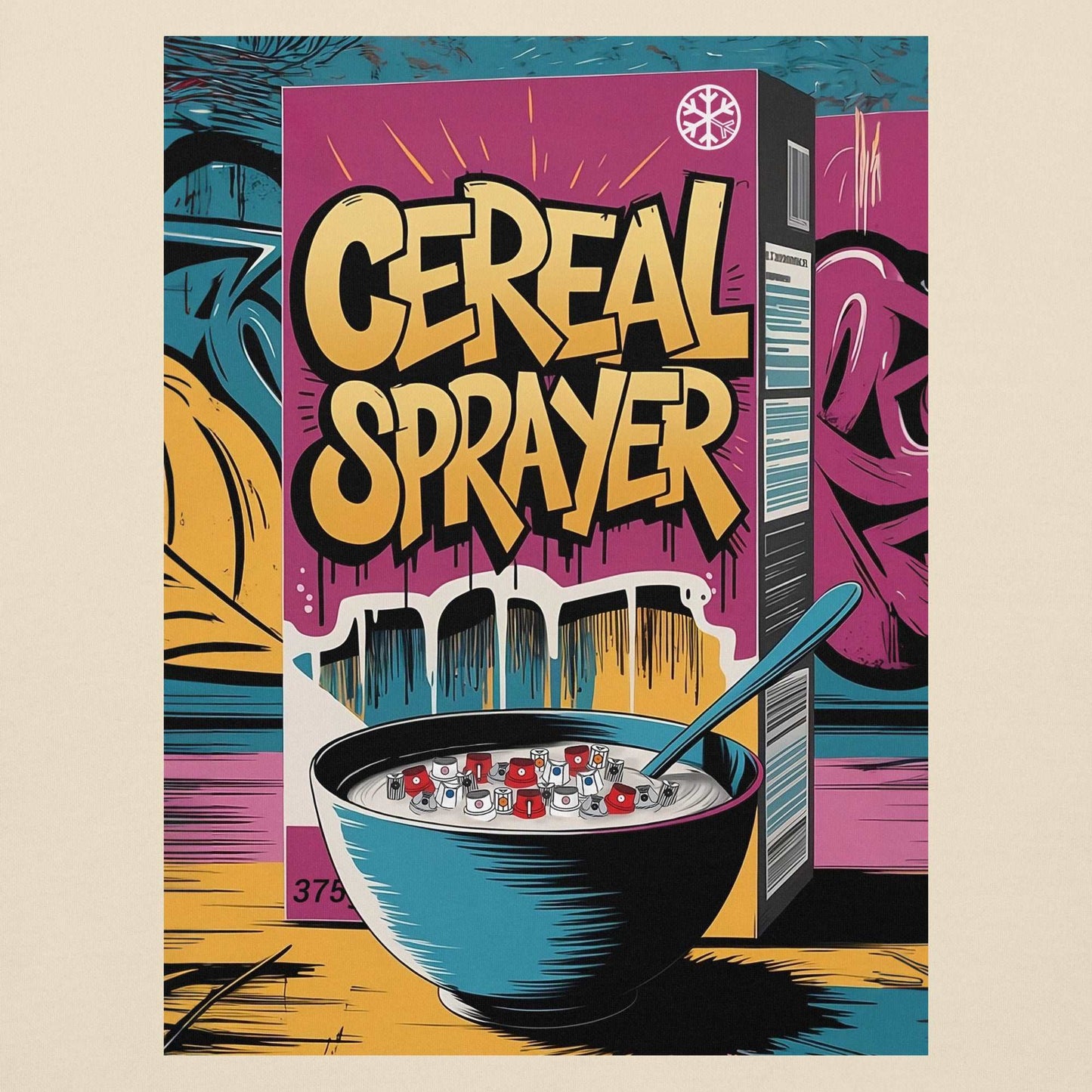 graphic of Cereal Sprayer Graffiti Hoodie beige B.Different Clothing graffiti street art inspired streetwear brand