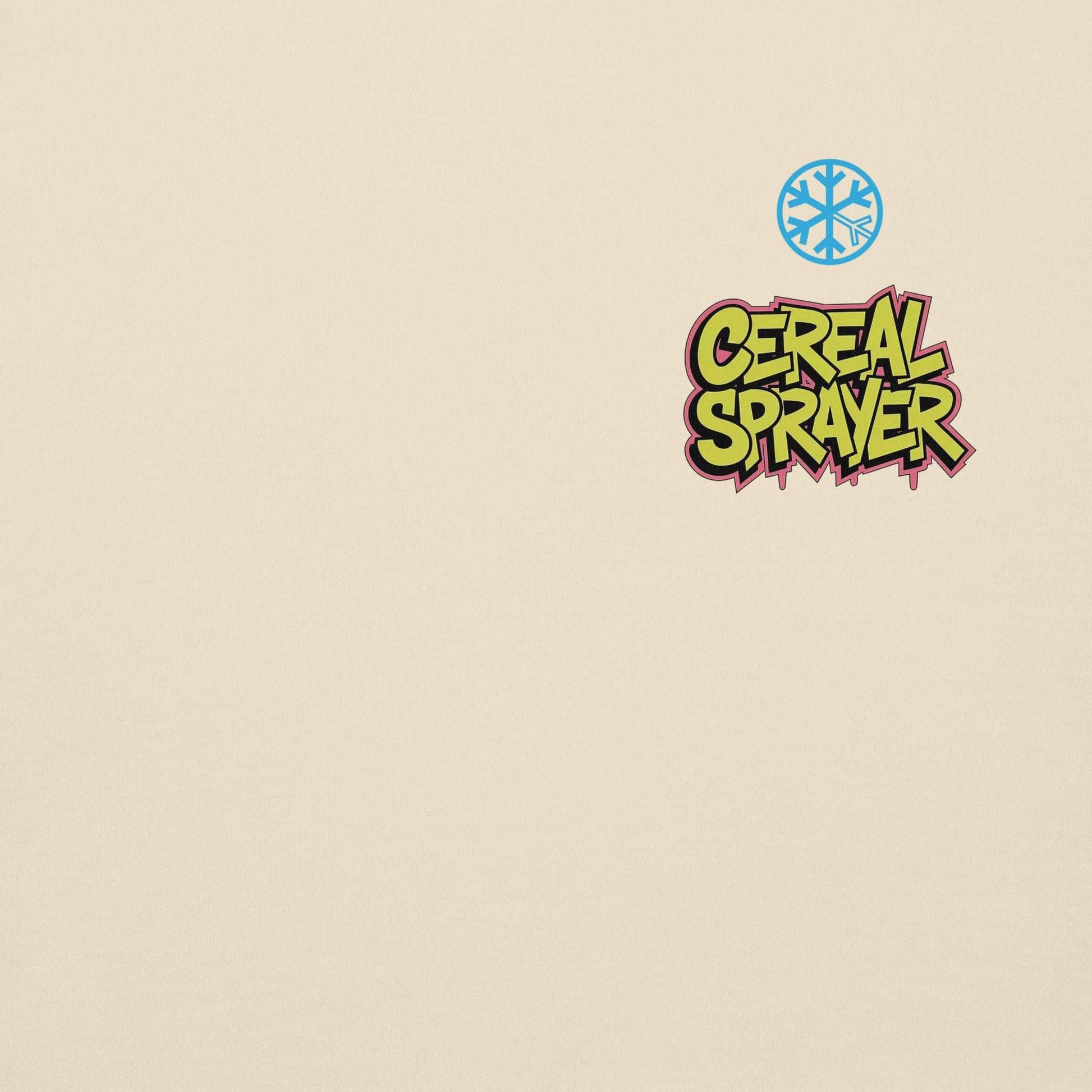 front graphic of Cereal Sprayer Graffiti Hoodie beige B.Different Clothing graffiti street art inspired streetwear brand