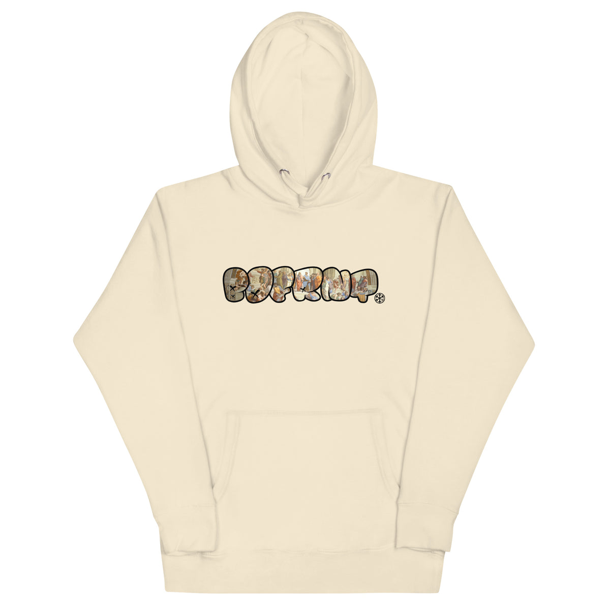 Beige-BDFRNT Throwie x School of Athens Graffiti Hoodie from B.Different Clothing, front view, graffiti-inspired streetwear