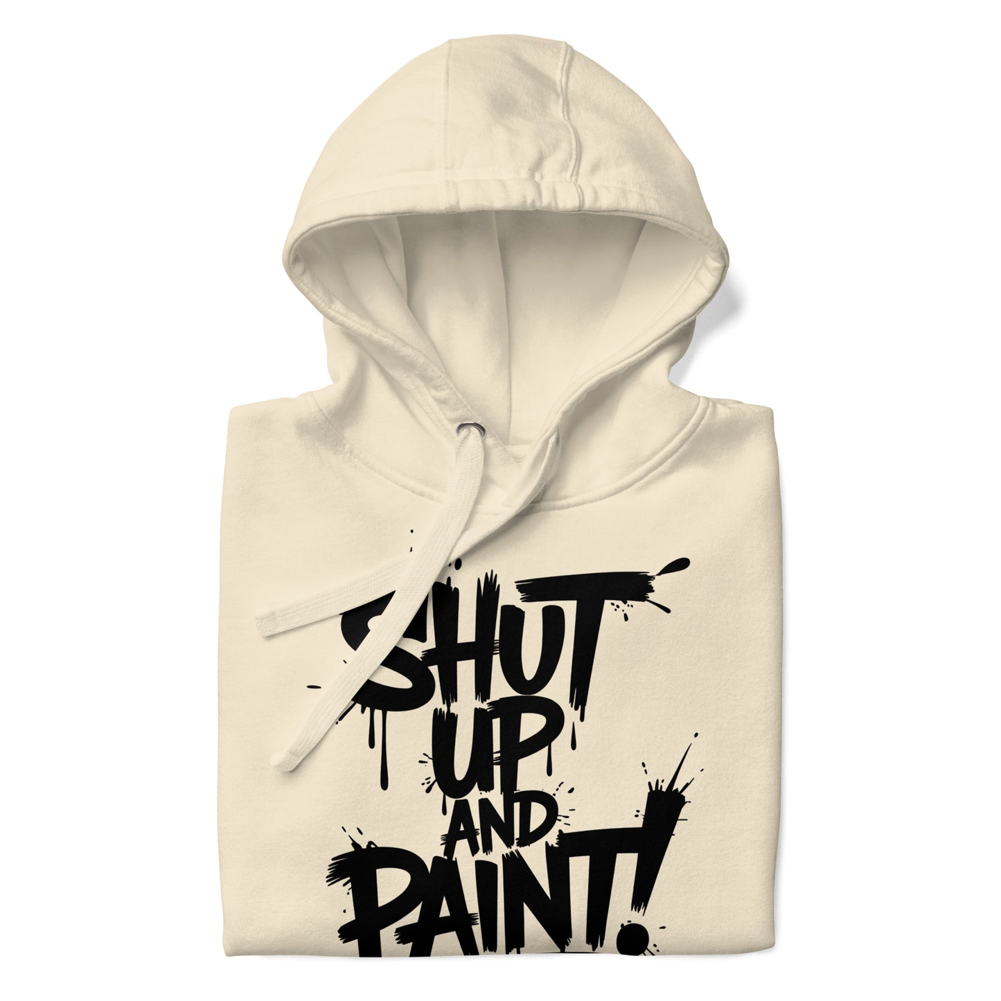 Beige-Shut Up and Paint Graffiti Hoodie from B.Different Clothing, folded, graffiti-inspired streetwear