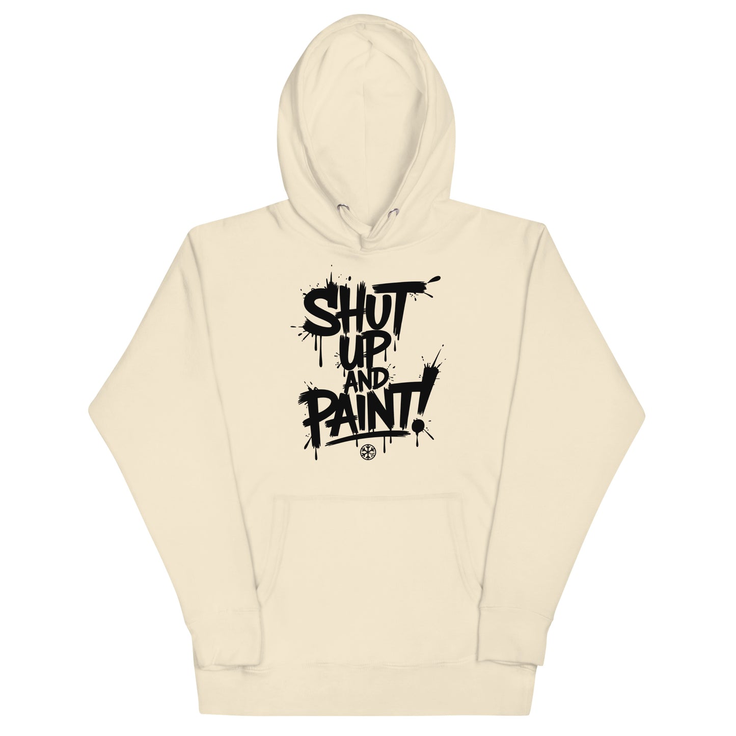 Beige-Shut Up and Paint Graffiti Hoodie from B.Different Clothing, front view, graffiti-inspired streetwear