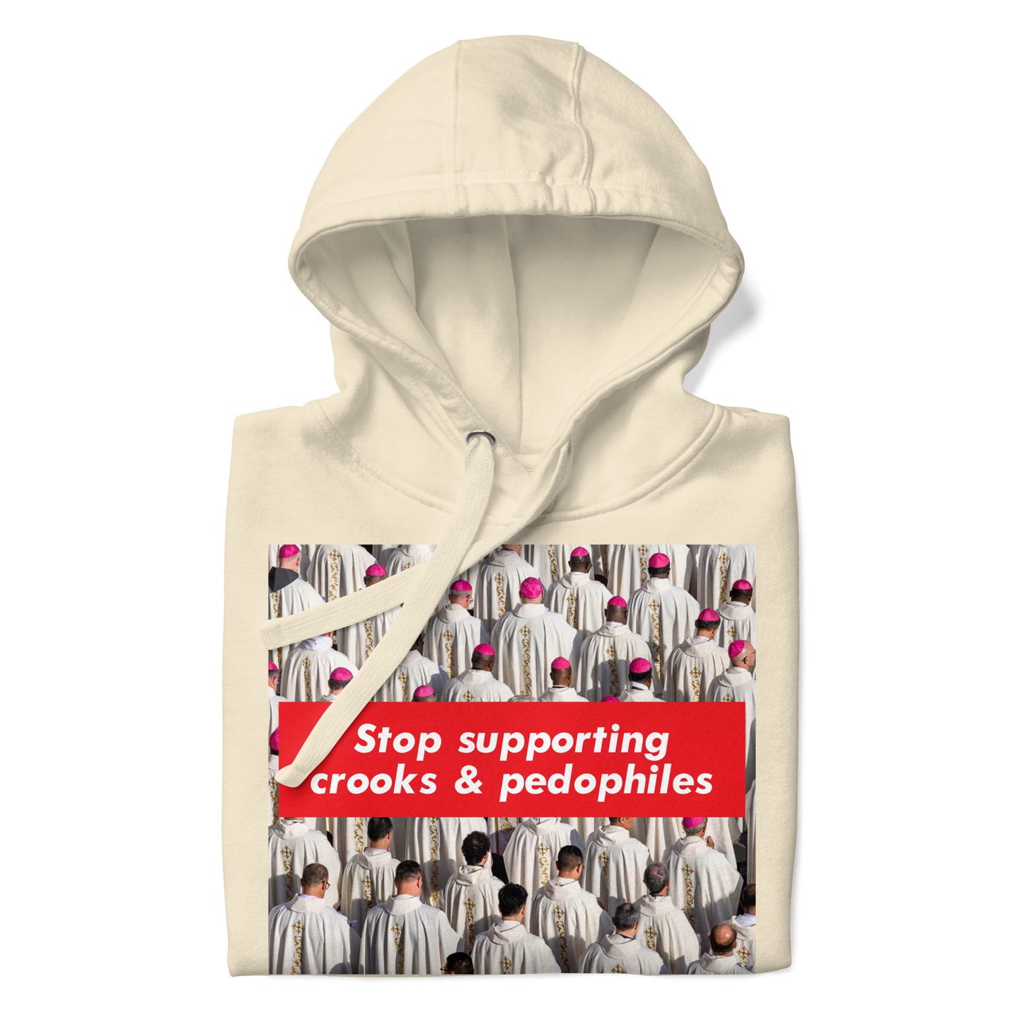 Beige-Vatican Crooks Hoodie from B.Different Clothing, folded, graffiti-inspired streetwear