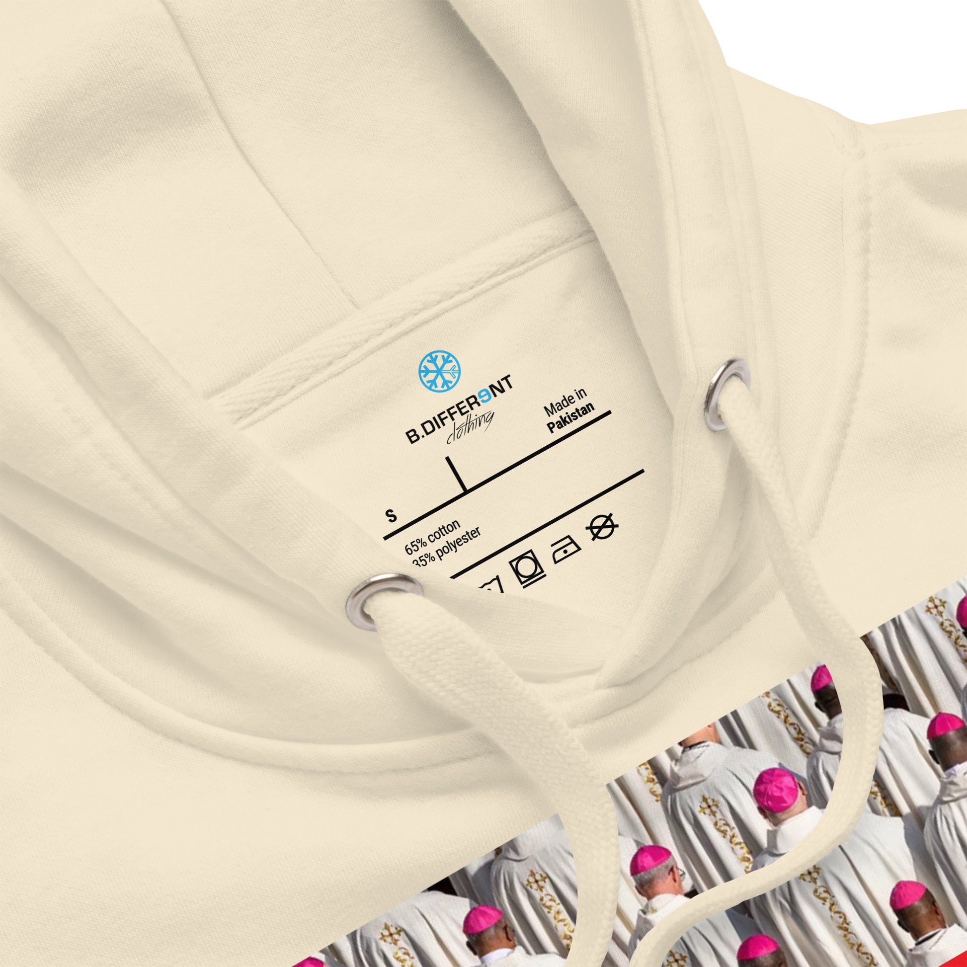 Beige-Vatican Crooks Hoodie from B.Different Clothing, collar, graffiti-inspired streetwear