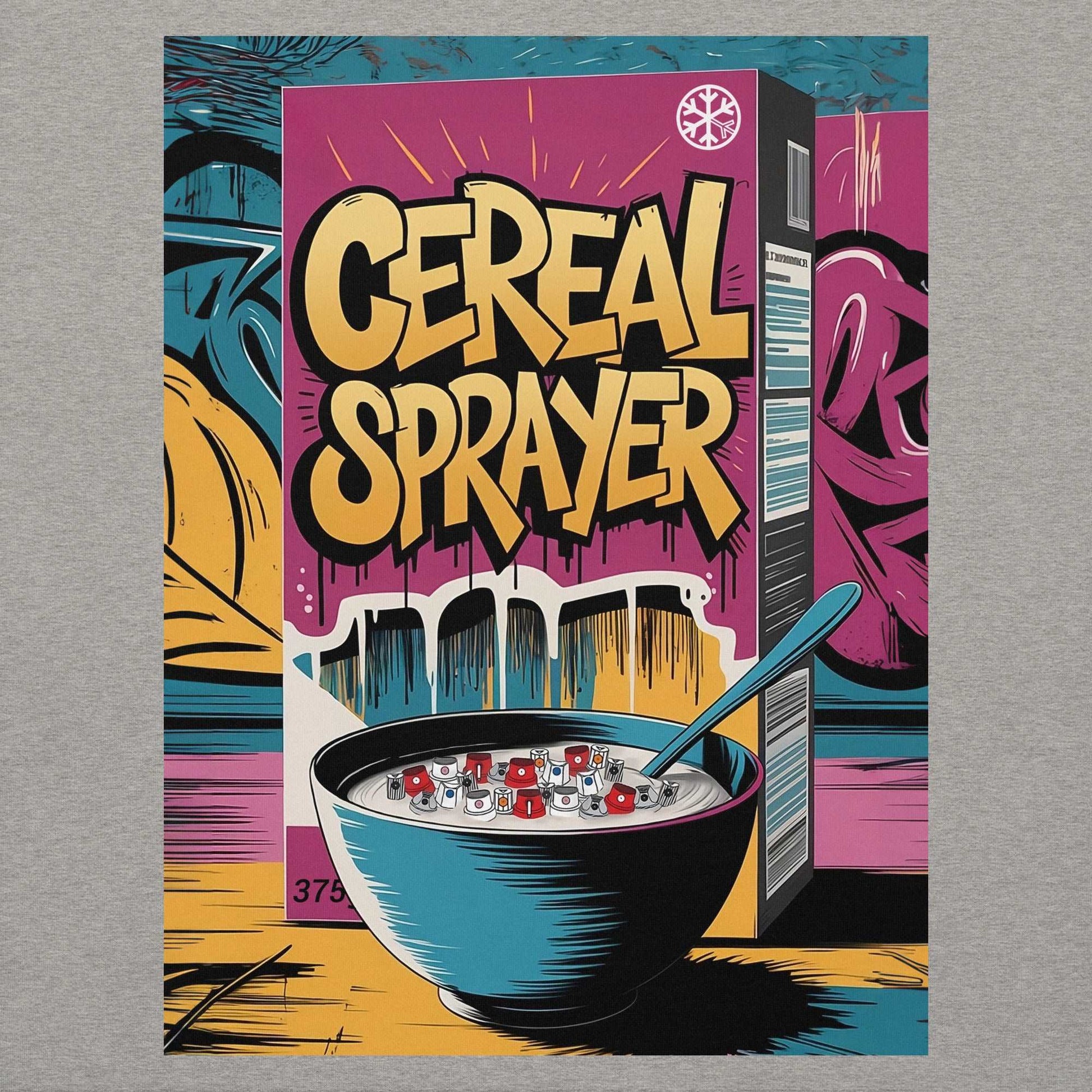 graphic of Cereal Sprayer Graffiti Hoodie gray B.Different Clothing graffiti street art inspired streetwear brand