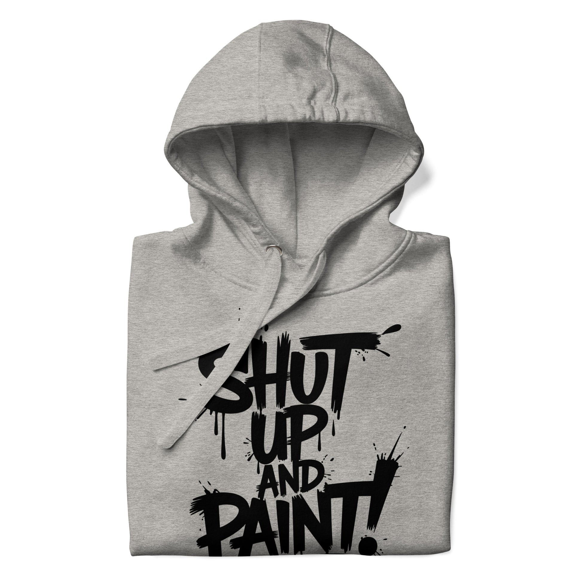Gray-Shut Up and Paint Graffiti Hoodie from B.Different Clothing, folded, graffiti-inspired streetwear