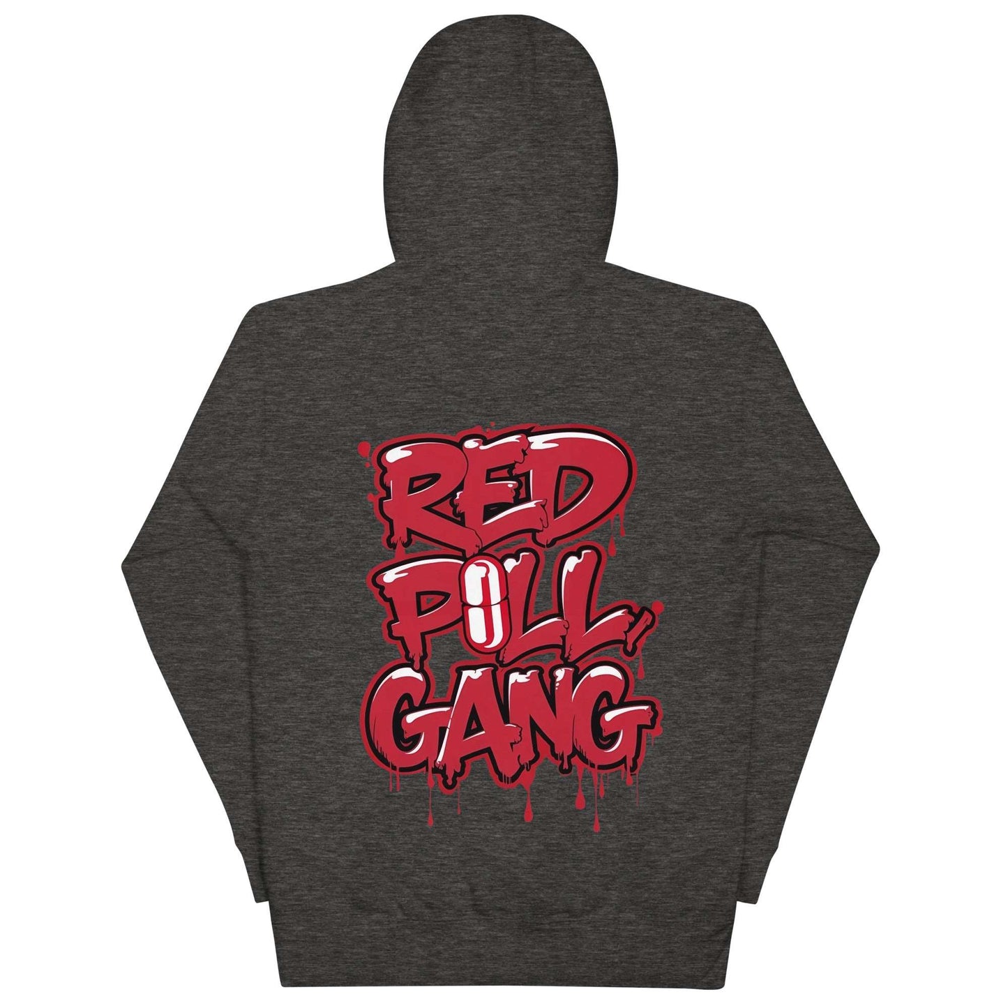 back of red pill gang hoodie dark gray B.Different Clothing graffiti street art inspired independent streetwear brand