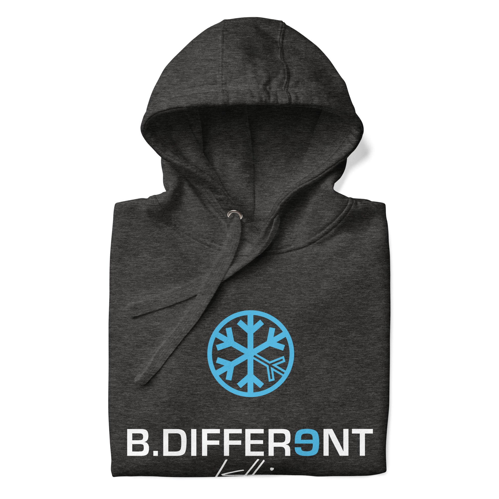 folded hoodie Logo dark gray by B.Different Clothing independent streetwear brand inspired by street art graffiti