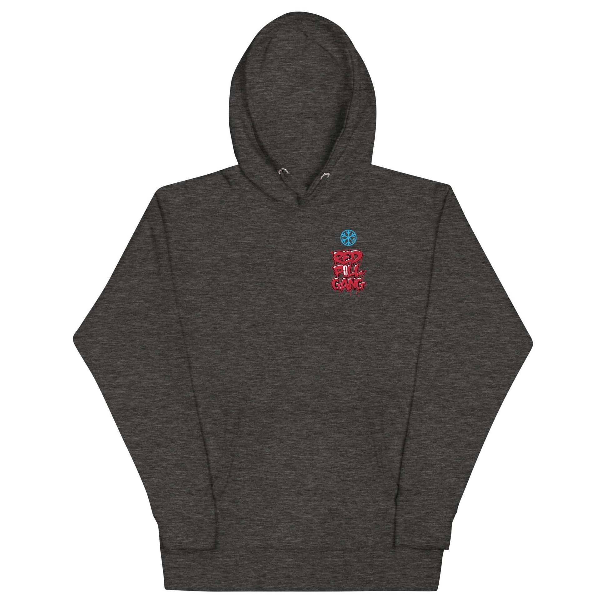 front of red pill gang hoodie dark gray B.Different Clothing graffiti street art inspired independent streetwear brand