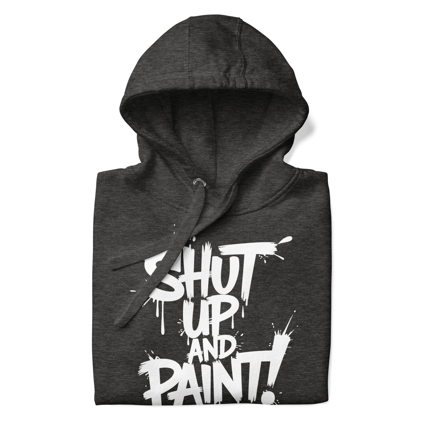 Darkgray-Shut Up and Paint Graffiti Hoodie from B.Different Clothing, folded, graffiti-inspired streetwear