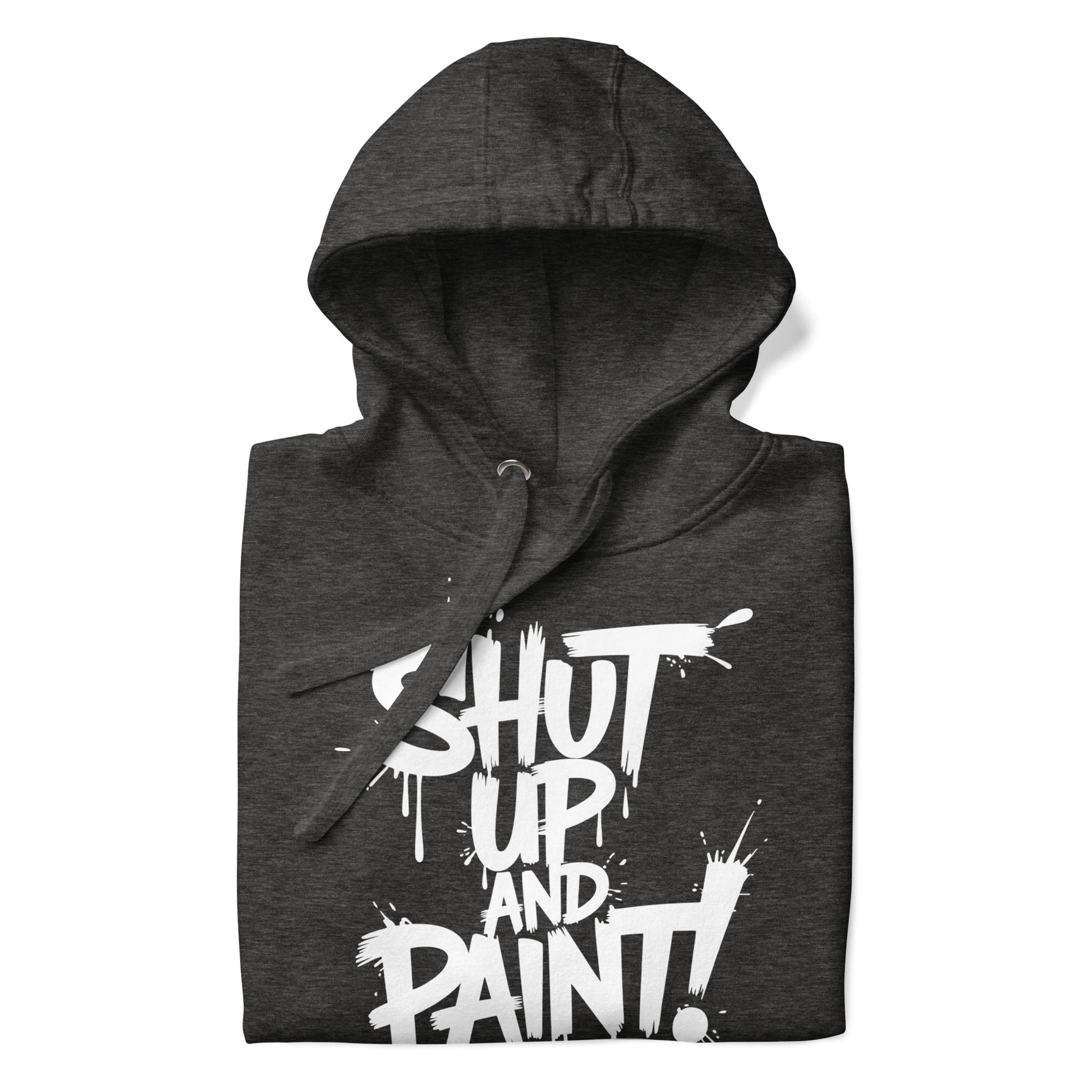 Darkgray-Shut Up and Paint Graffiti Hoodie from B.Different Clothing, folded, graffiti-inspired streetwear