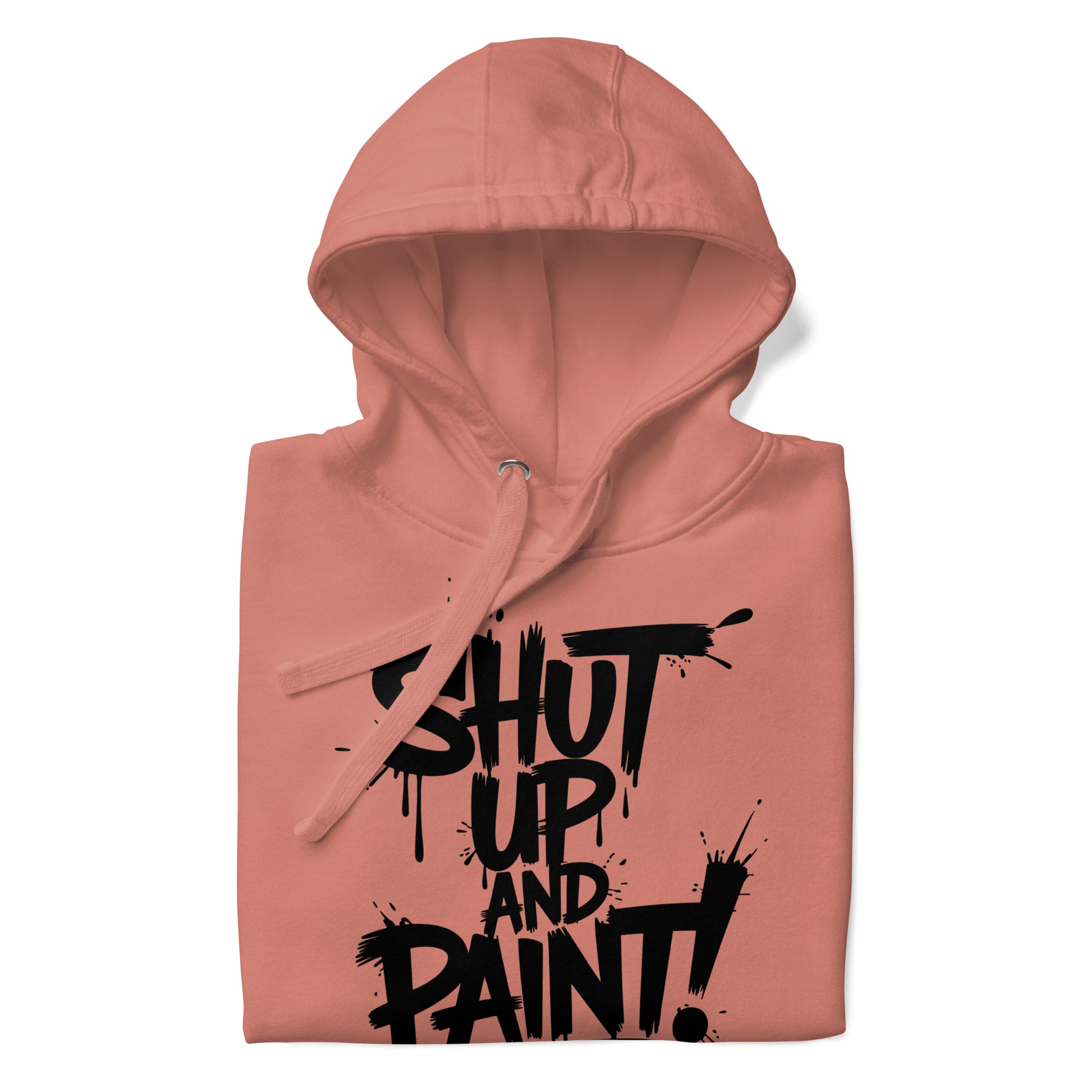 Pink-Shut Up and Paint Graffiti Hoodie from B.Different Clothing, folded, graffiti-inspired streetwear
