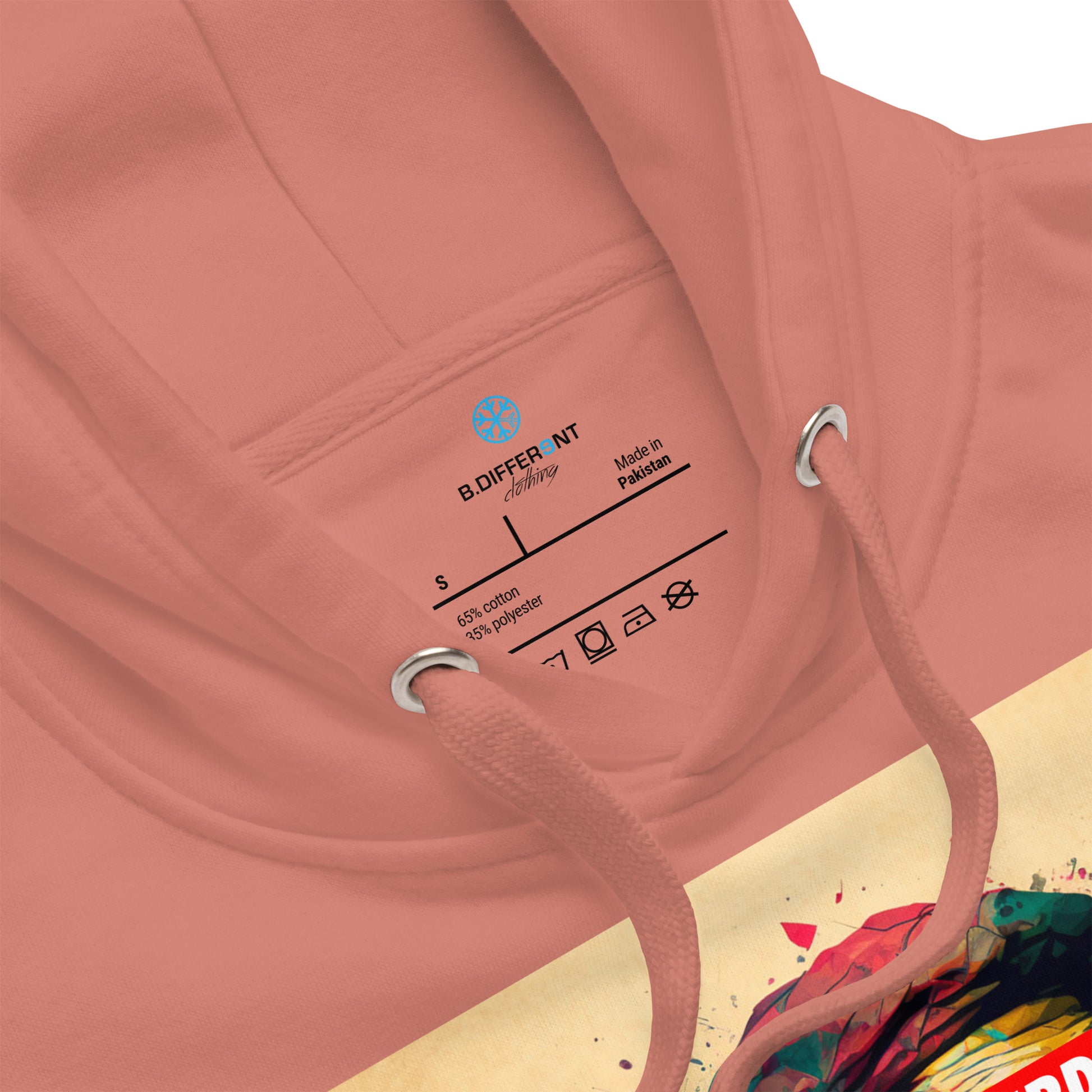 collar of hoodie Leonardo pink by B.Different Clothing independent streetwear brand inspired by street art graffiti