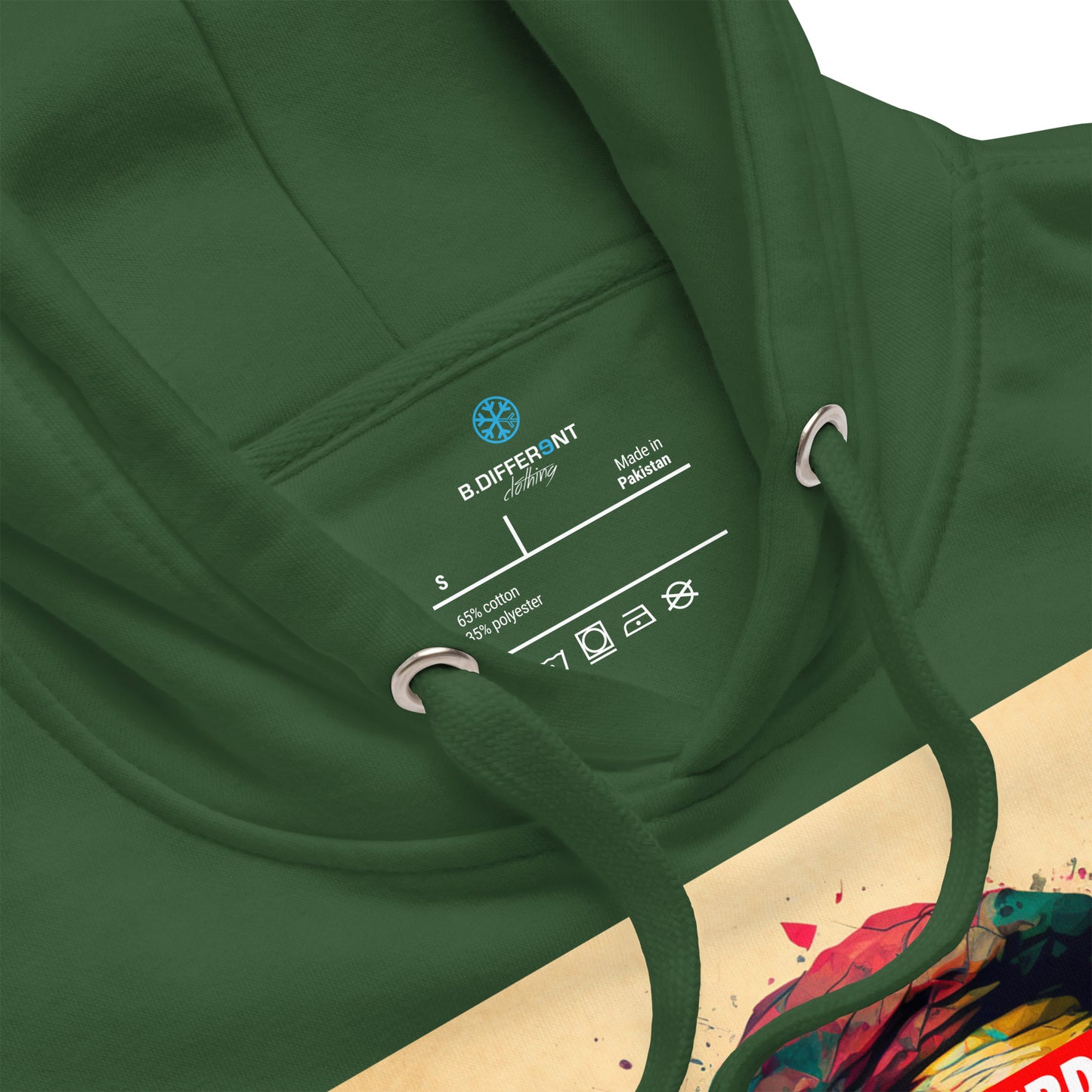 collar of hoodie Leonardo green by B.Different Clothing independent streetwear brand inspired by street art graffiti