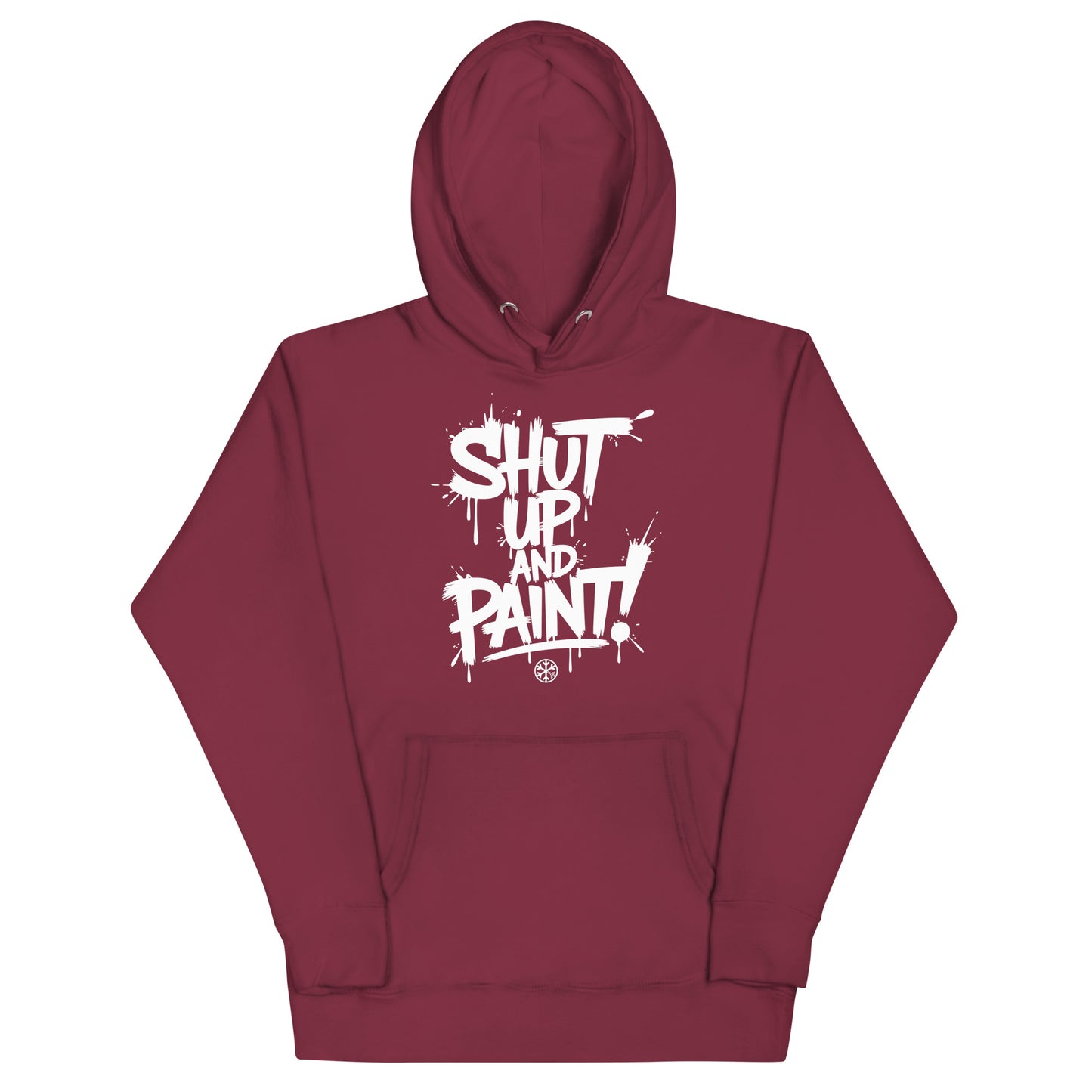 Maroon-Shut Up and Paint Graffiti Hoodie from B.Different Clothing, front view, graffiti-inspired streetwear 