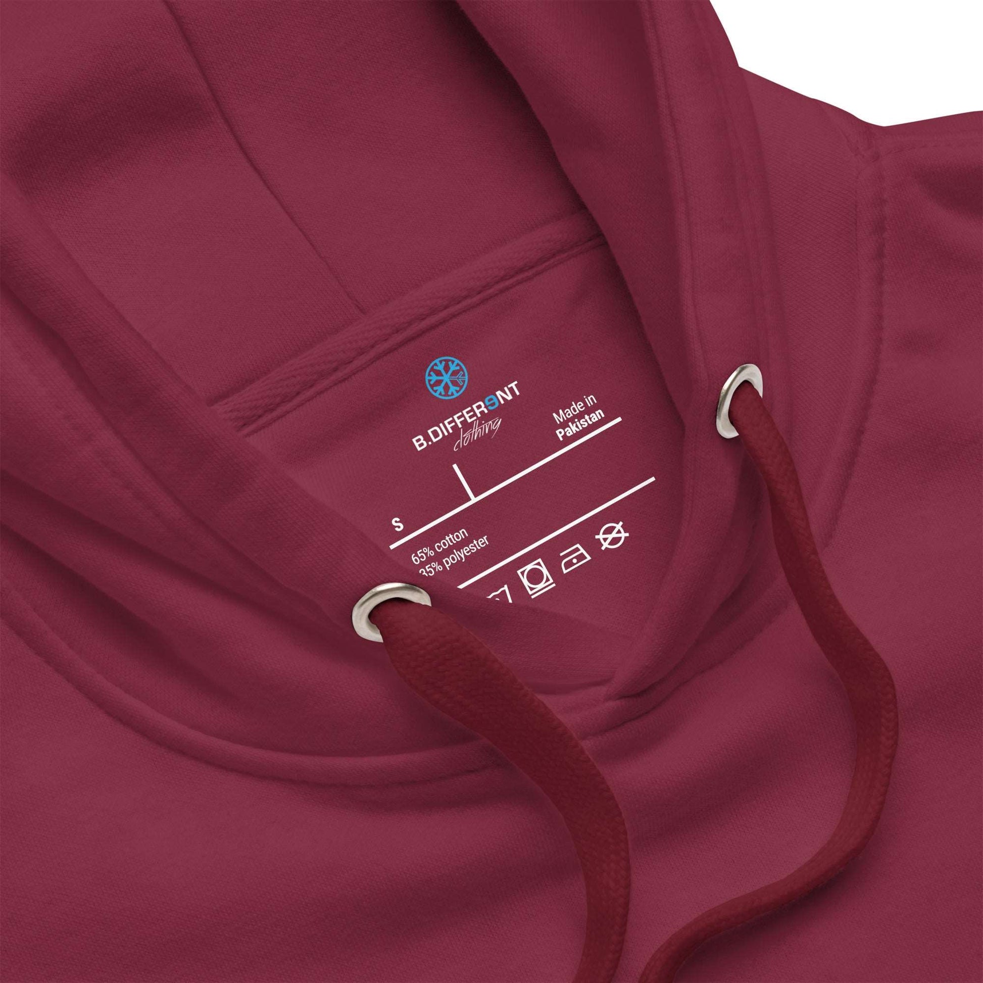 collar of I feel like a weirdo hoodie maroon B.Different Clothing graffiti street art inspired streetwear brand