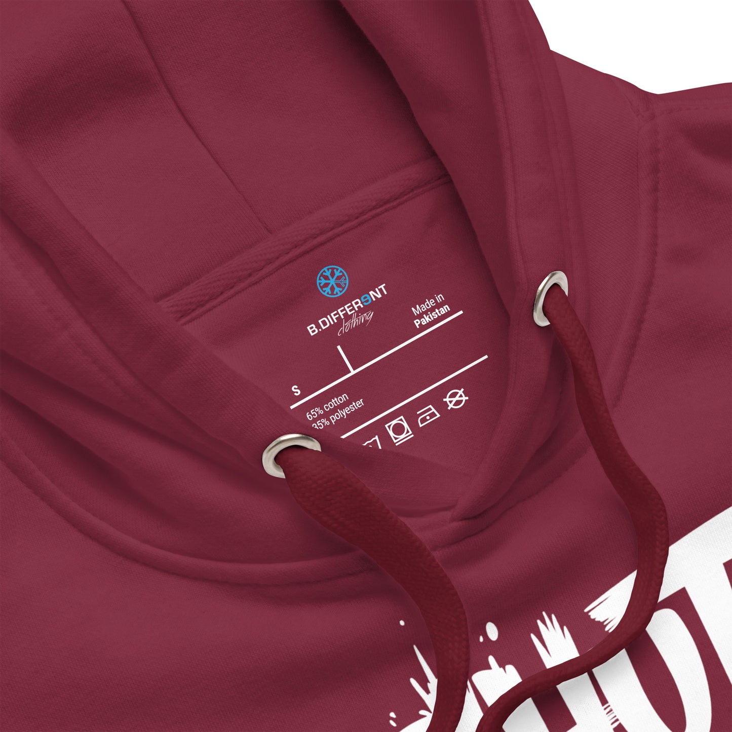 Maroon-Shut Up and Paint Graffiti Hoodie from B.Different Clothing, collar, graffiti-inspired streetwear