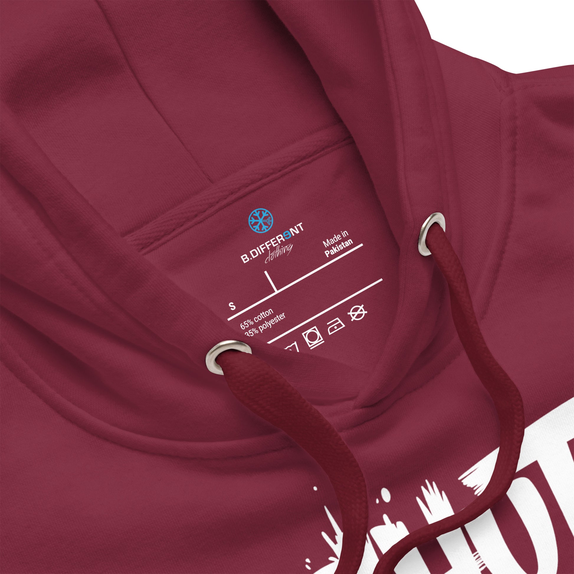 Maroon-Shut Up and Paint Graffiti Hoodie from B.Different Clothing, collar, graffiti-inspired streetwear