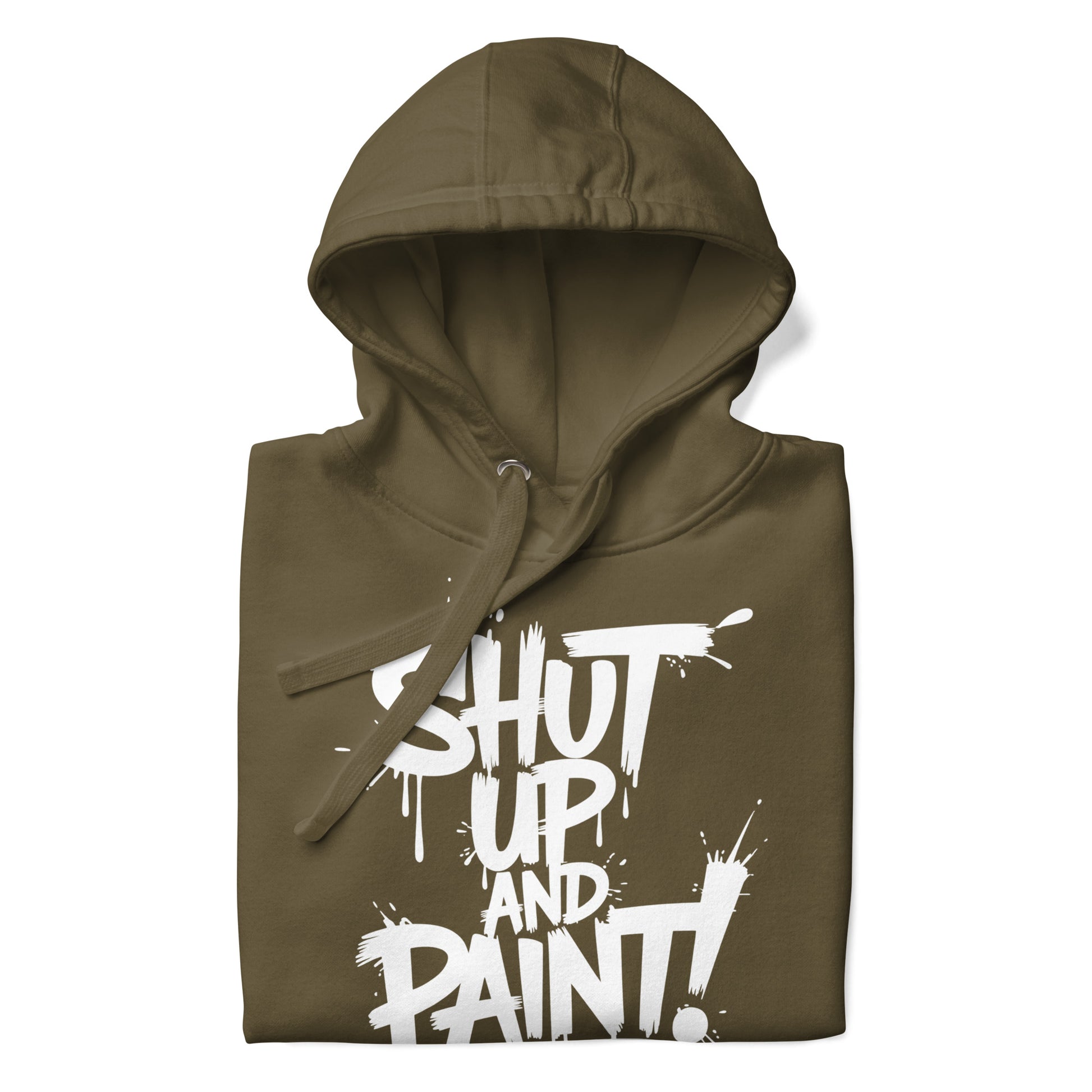 Green-Shut Up and Paint Graffiti Hoodie from B.Different Clothing, folded, graffiti-inspired streetwear