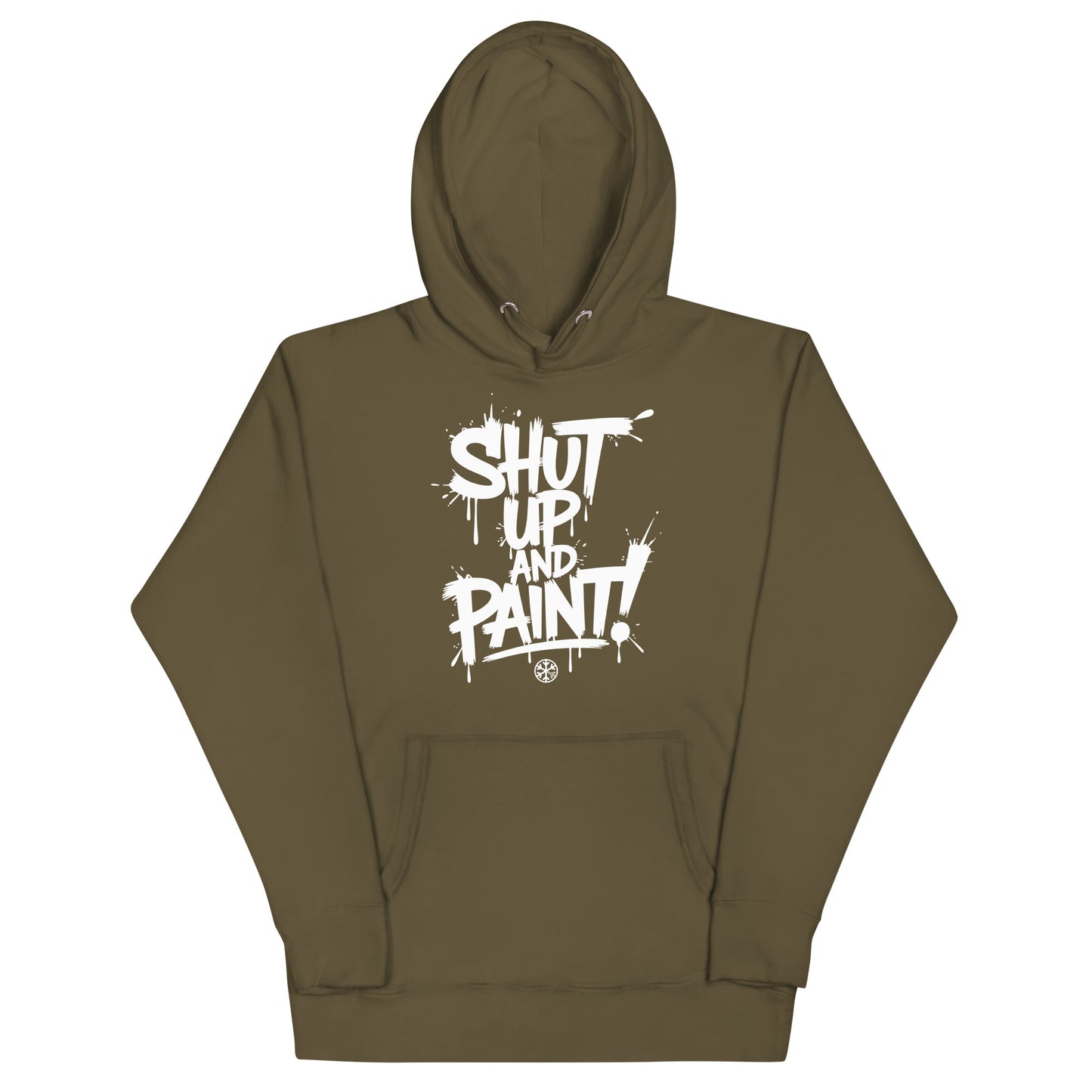 Green-Shut Up and Paint Graffiti Hoodie from B.Different Clothing, front view, graffiti-inspired streetwear