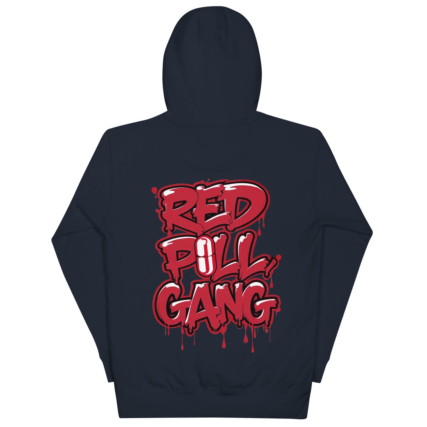 back of red pill gang hoodie navy B.Different Clothing graffiti street art inspired independent streetwear brand