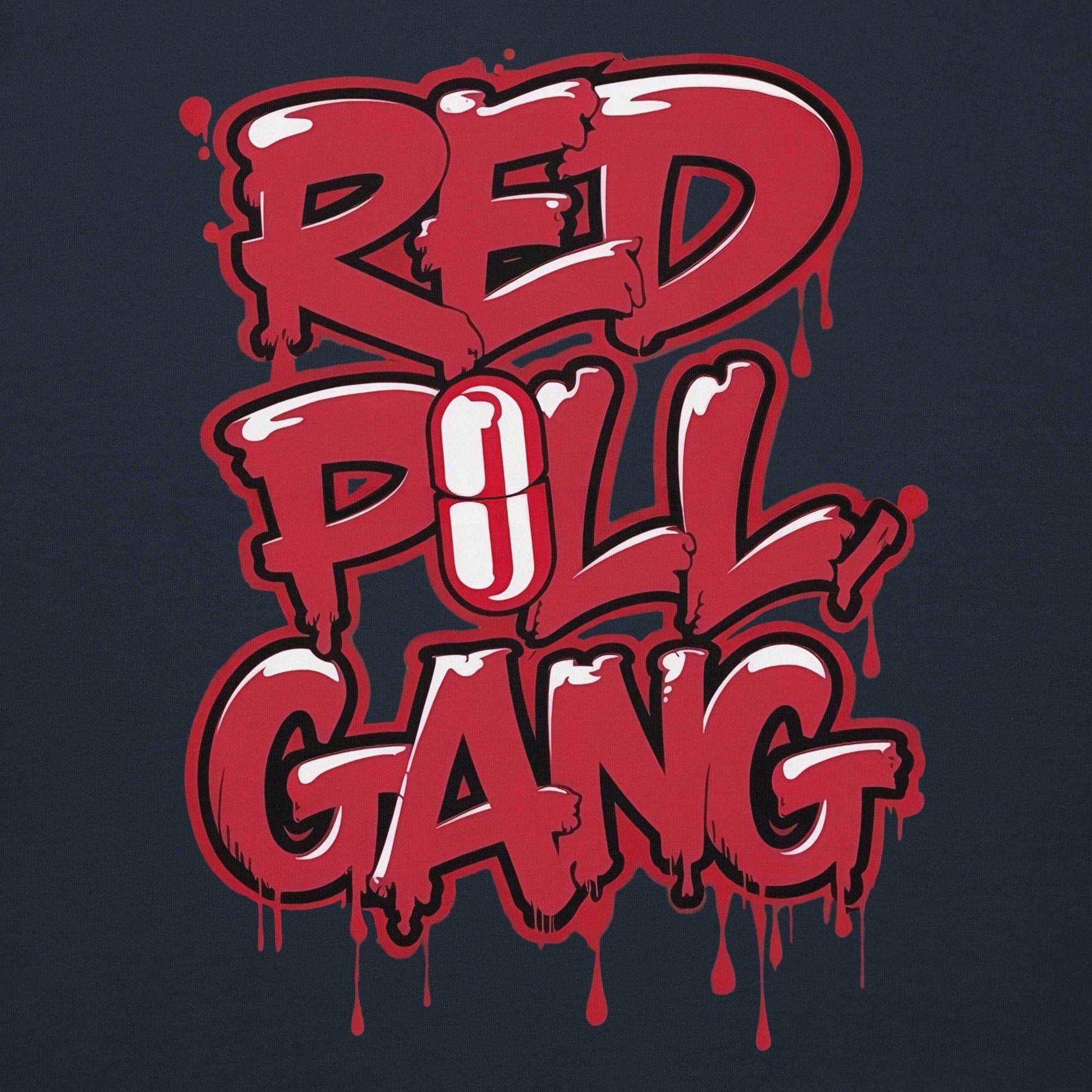 graphic of red pill gang hoodie navy B.Different Clothing graffiti street art inspired independent streetwear brand