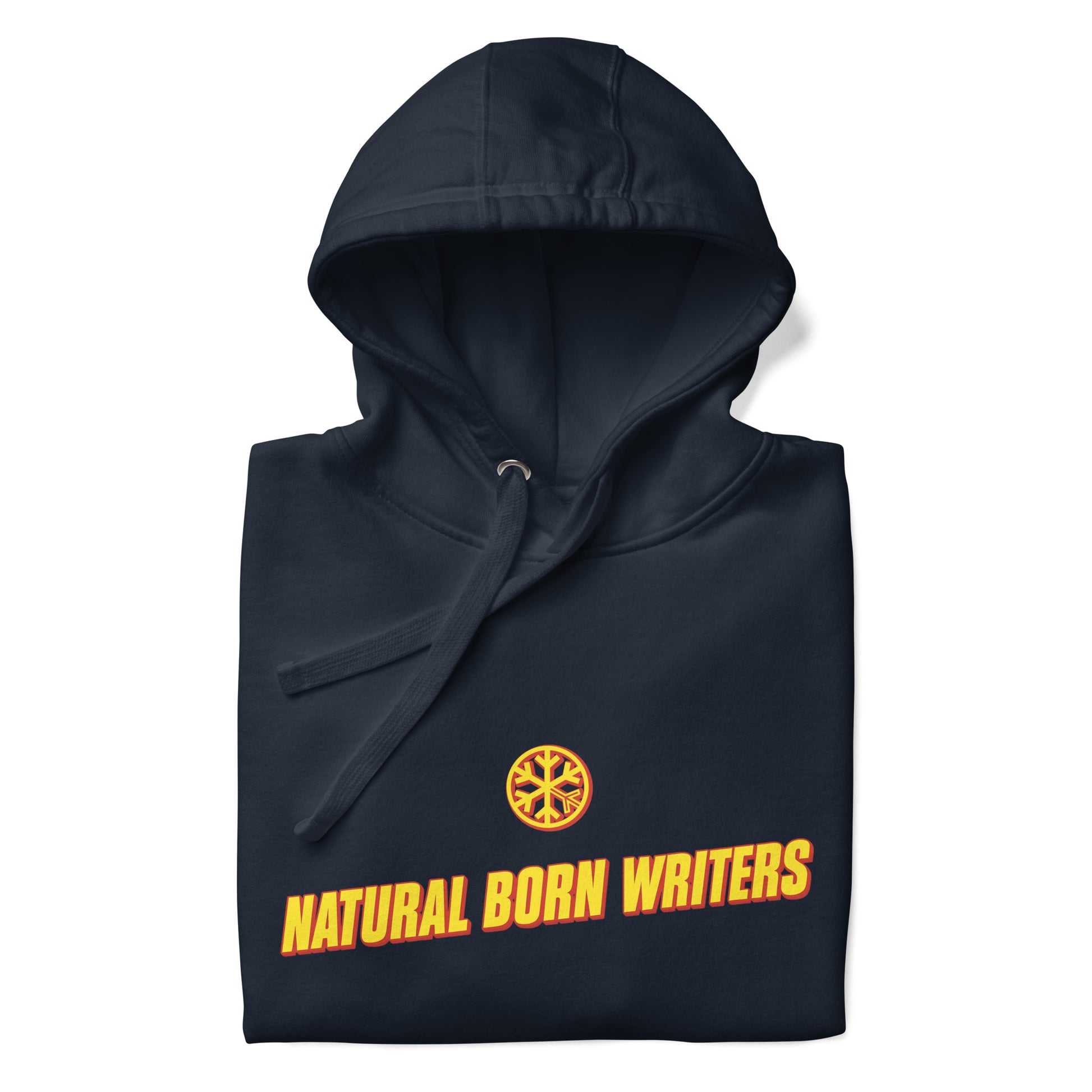 Navy-Natural Born Writers Graffiti Hoodie from B.Different Clothing, folded, graffiti-inspired streetwear