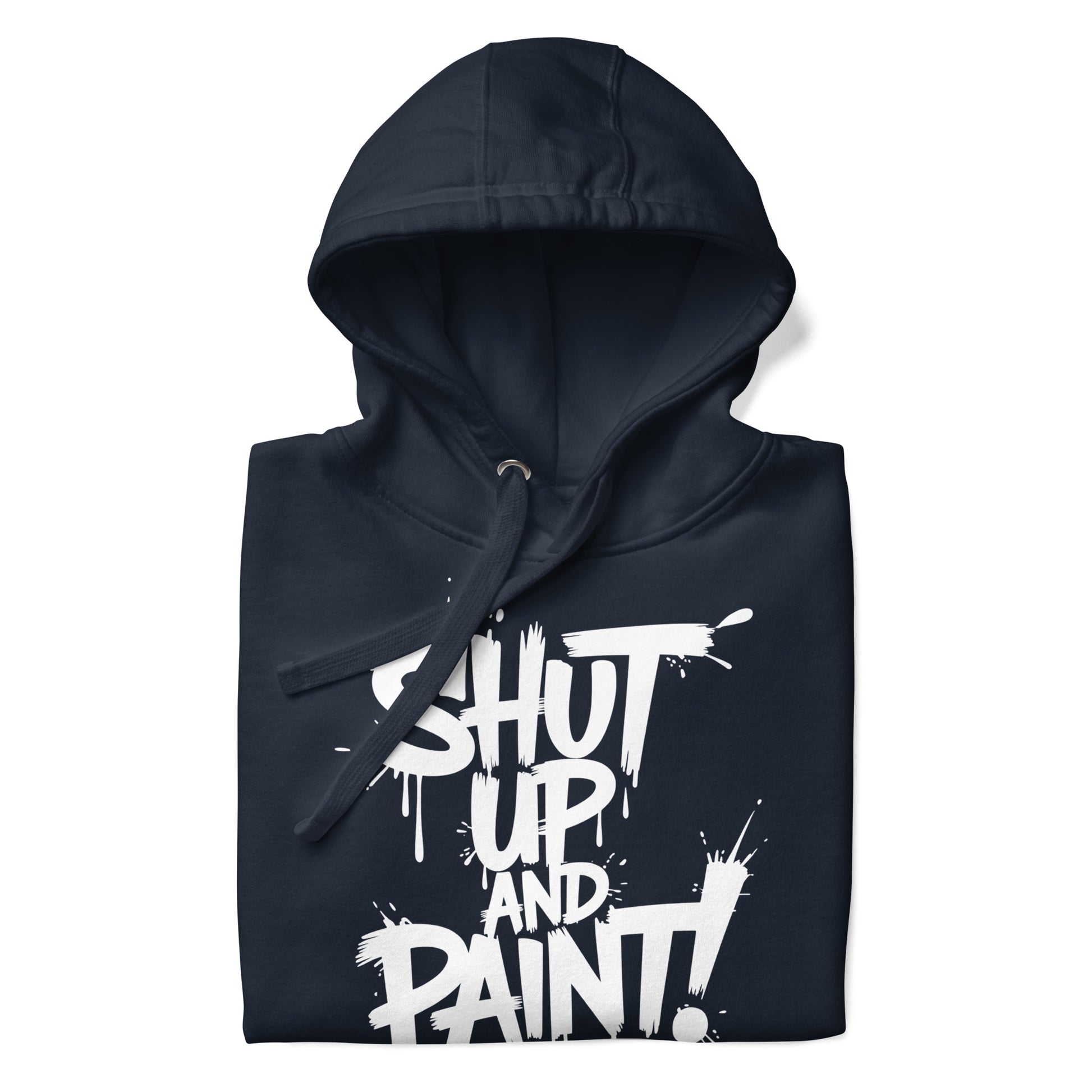 Navy-Shut Up and Paint Graffiti Hoodie from B.Different Clothing, folded, graffiti-inspired streetwear 