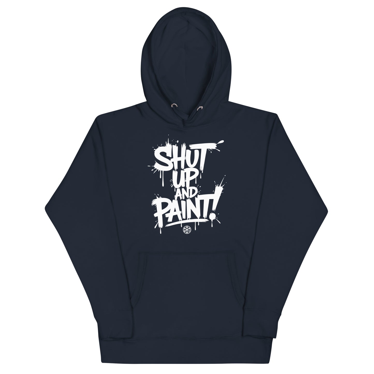 Navy-Shut Up and Paint Graffiti Hoodie from B.Different Clothing, front view, graffiti-inspired streetwear 