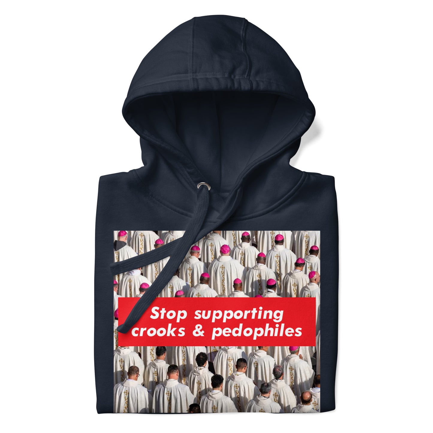 Navy-Vatican Crooks Hoodie from B.Different Clothing, folded, graffiti-inspired streetwear