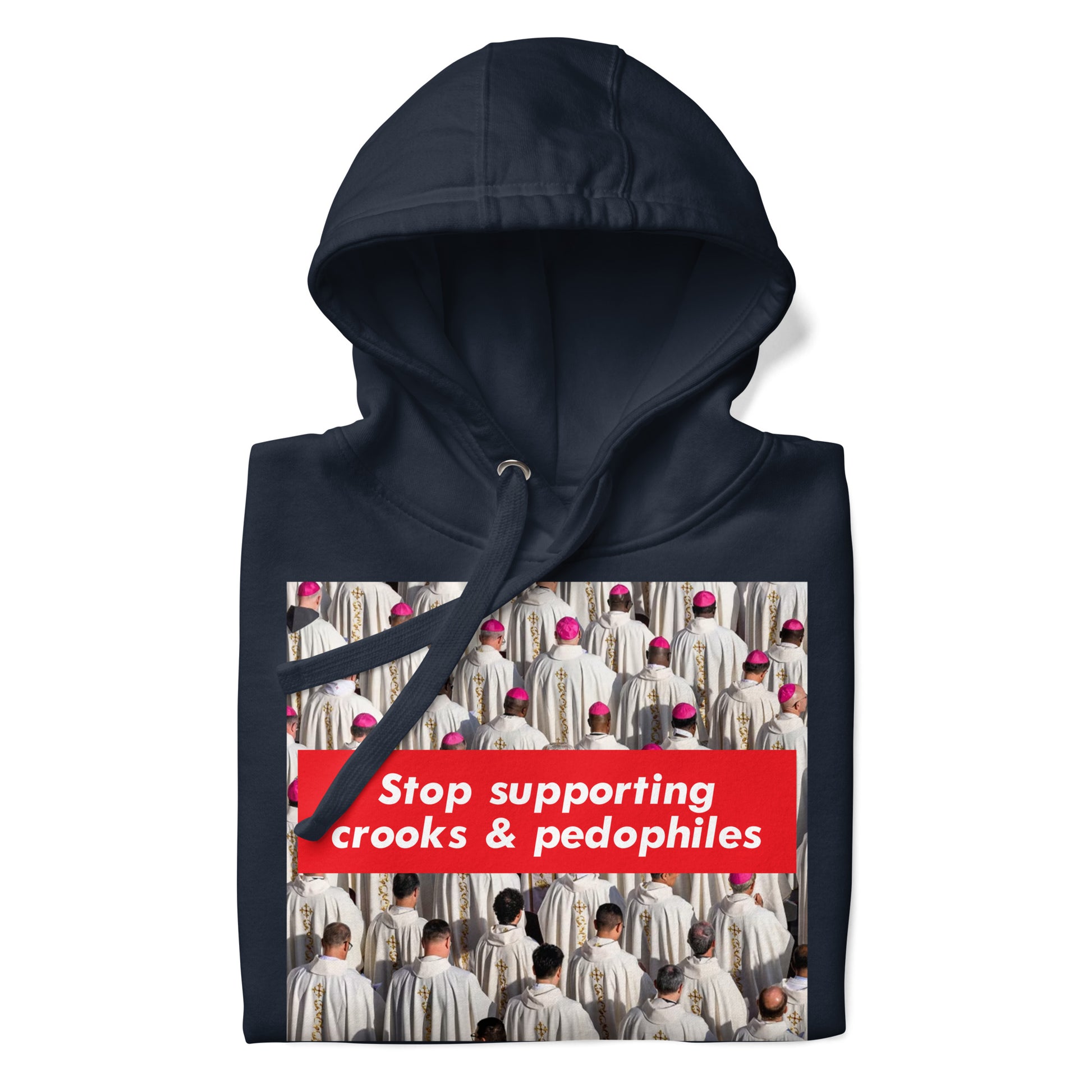 Navy-Vatican Crooks Hoodie from B.Different Clothing, folded, graffiti-inspired streetwear