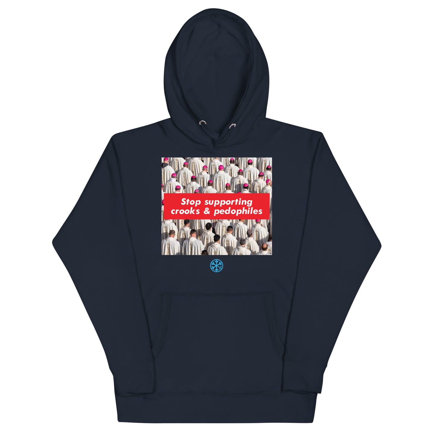 Navy-Vatican Crooks Hoodie from B.Different Clothing, front view, graffiti-inspired streetwear