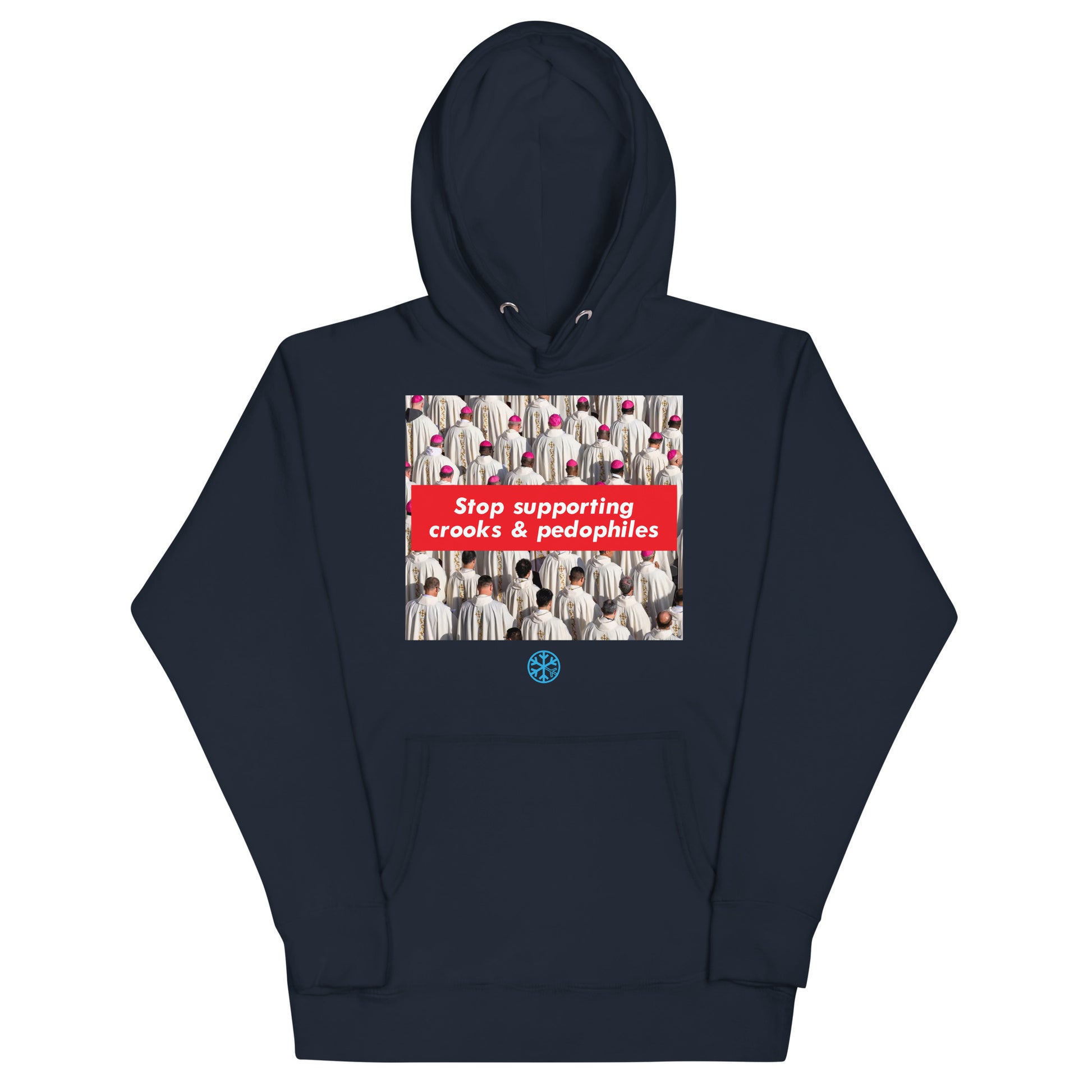 Navy-Vatican Crooks Hoodie from B.Different Clothing, front view, graffiti-inspired streetwear