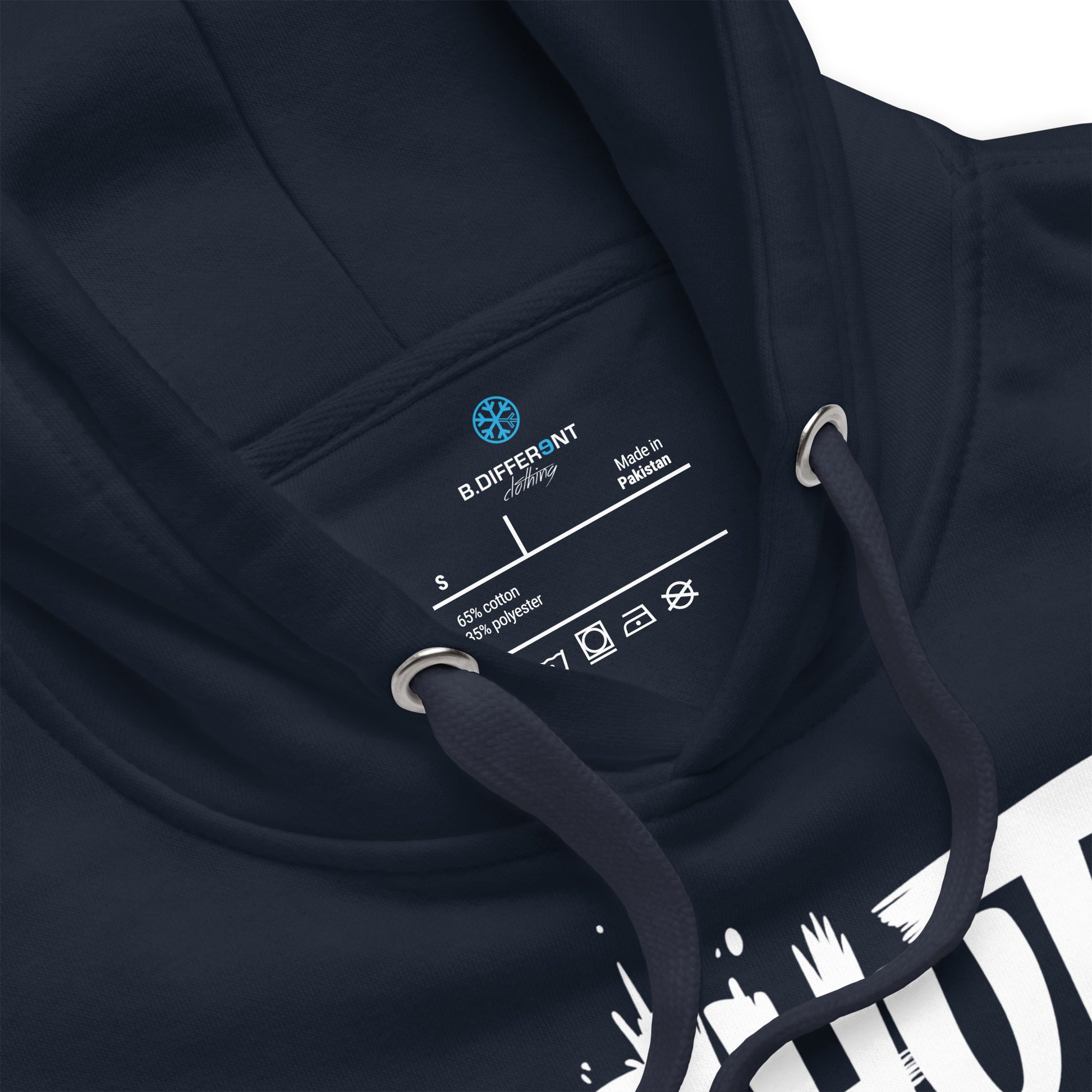 Navy-Shut Up and Paint Graffiti Hoodie from B.Different Clothing, collar, graffiti-inspired streetwear 