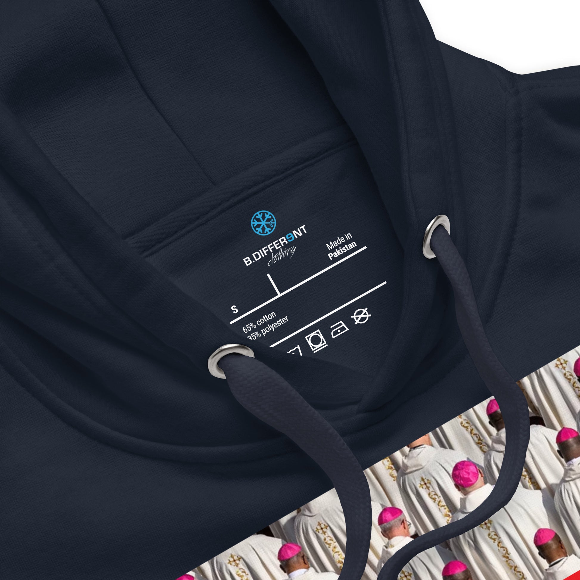 Navy-Vatican Crooks Hoodie from B.Different Clothing, collar, graffiti-inspired streetwear