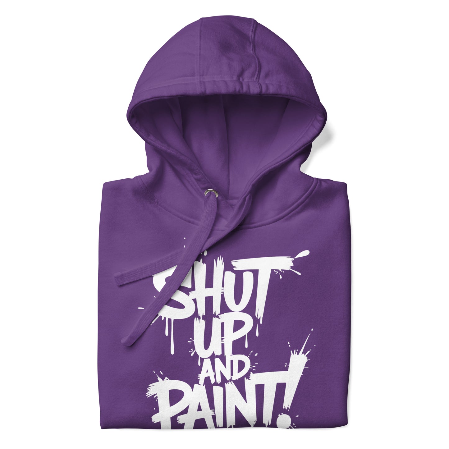 Purple-Shut Up and Paint Graffiti Hoodie from B.Different Clothing, folded, graffiti-inspired streetwear
