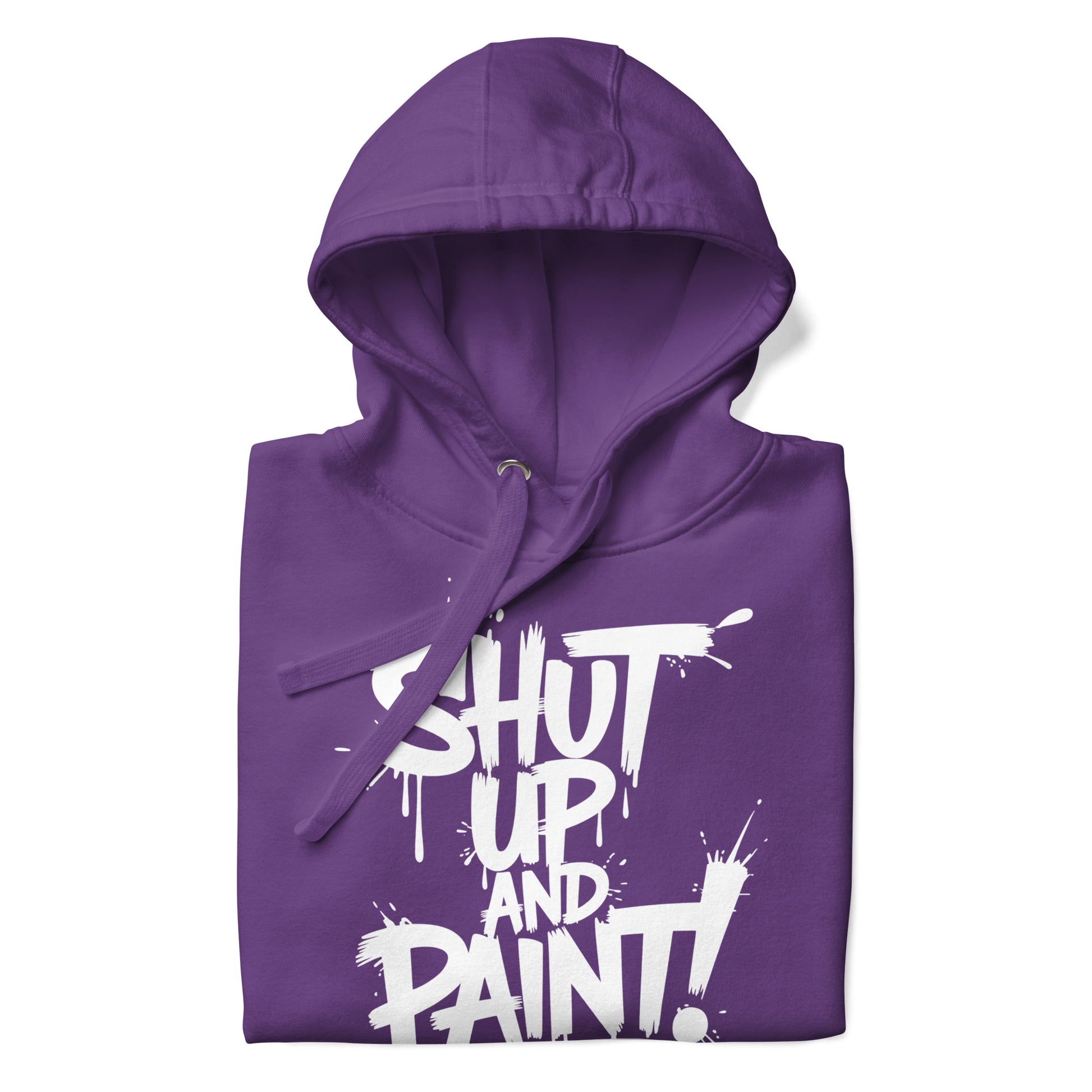 Purple-Shut Up and Paint Graffiti Hoodie from B.Different Clothing, folded, graffiti-inspired streetwear