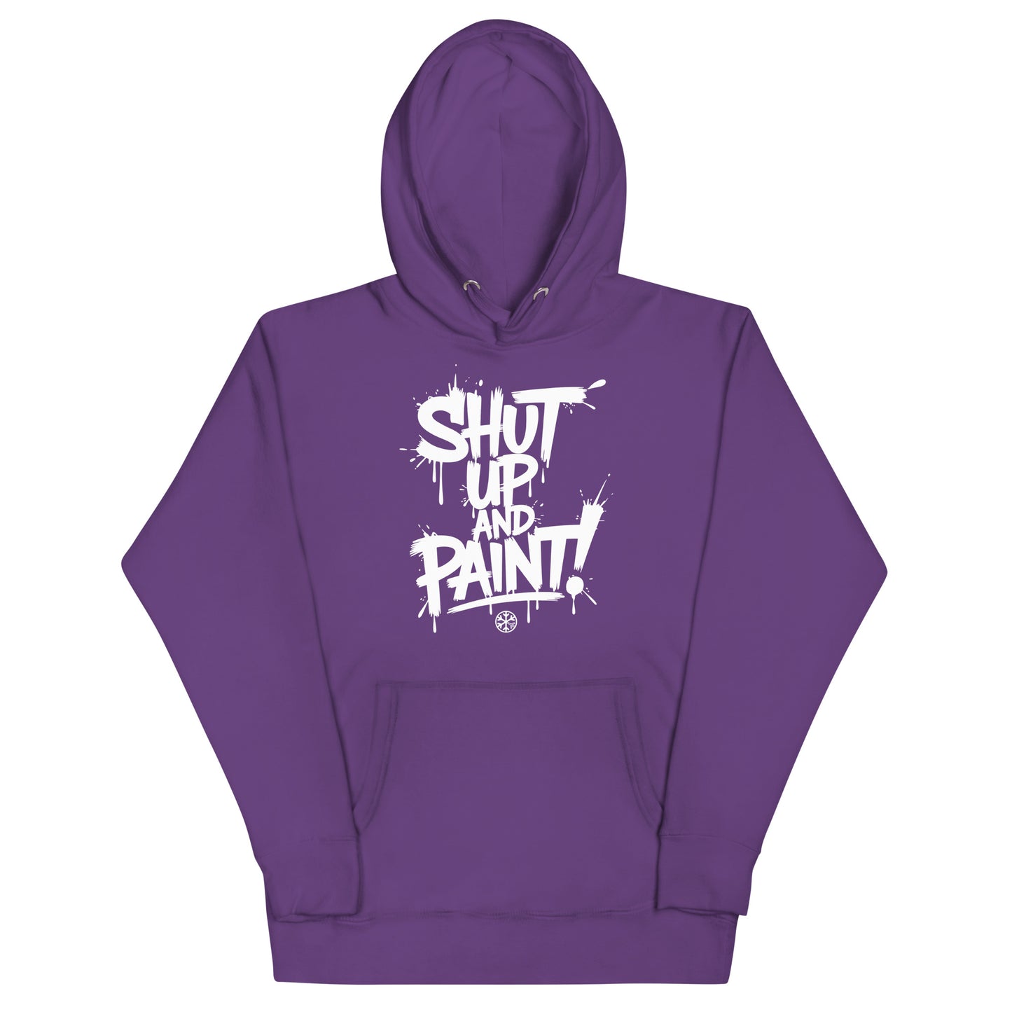 Purple-Shut Up and Paint Graffiti Hoodie from B.Different Clothing, front view, graffiti-inspired streetwear