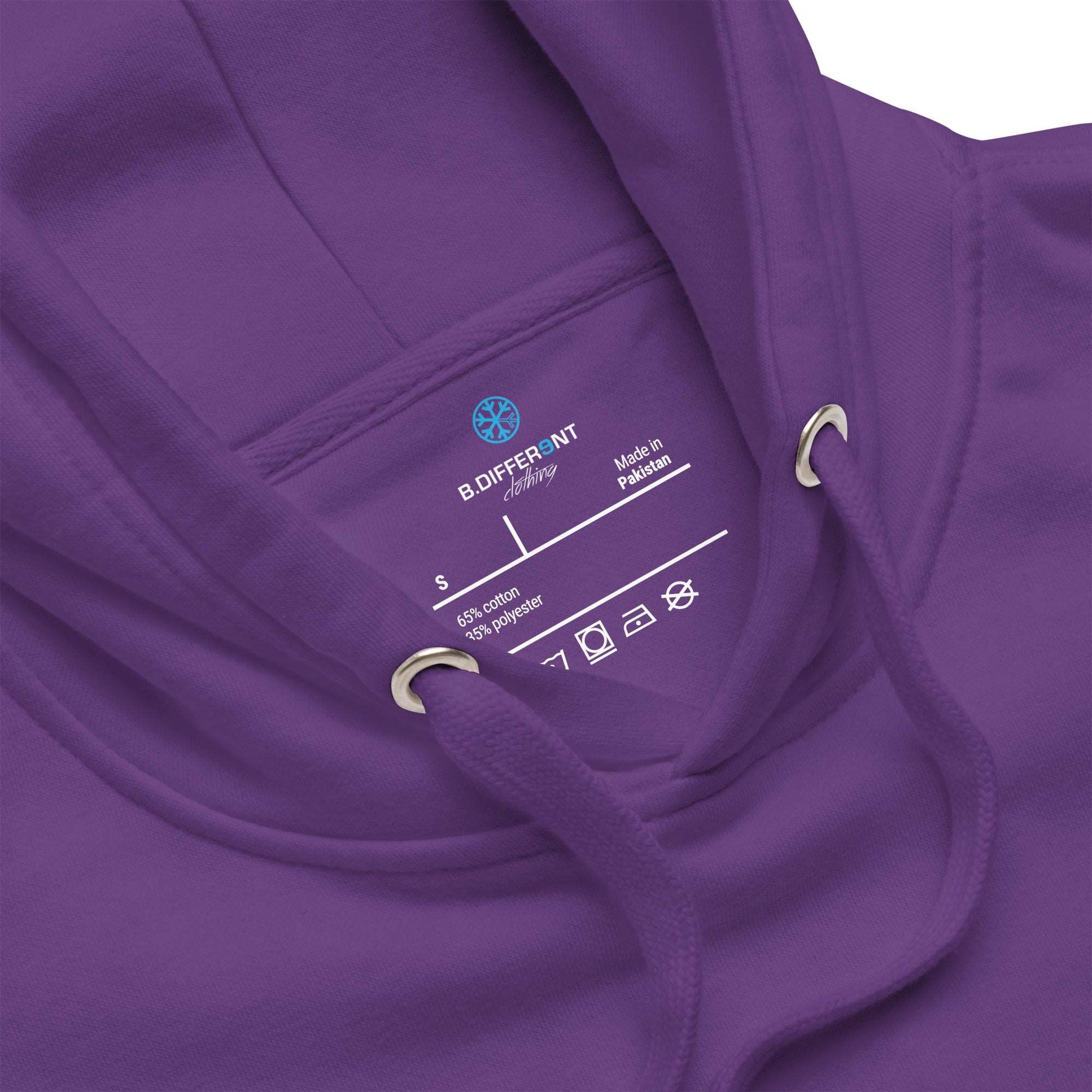 collar of I feel like a weirdo hoodie purple B.Different Clothing graffiti street art inspired streetwear brand